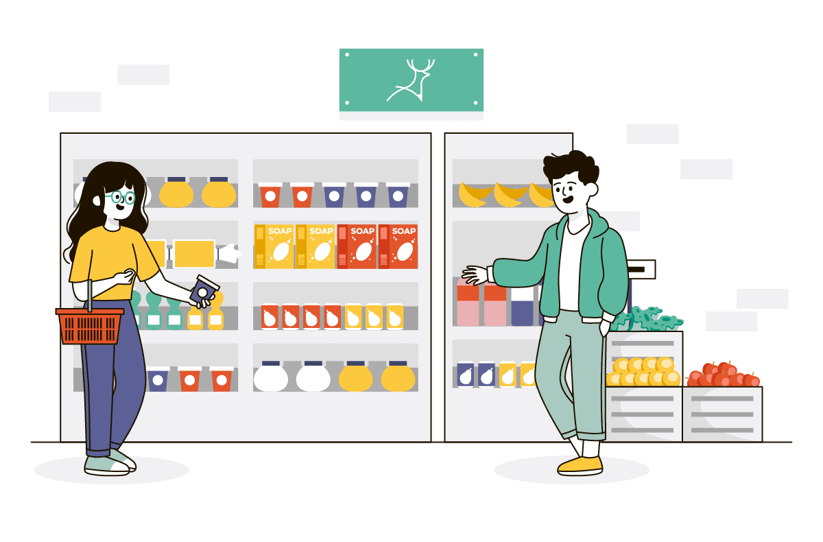 grocery aisle product logo cartoon