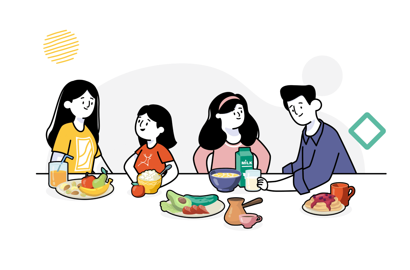 family sharing food cartoon