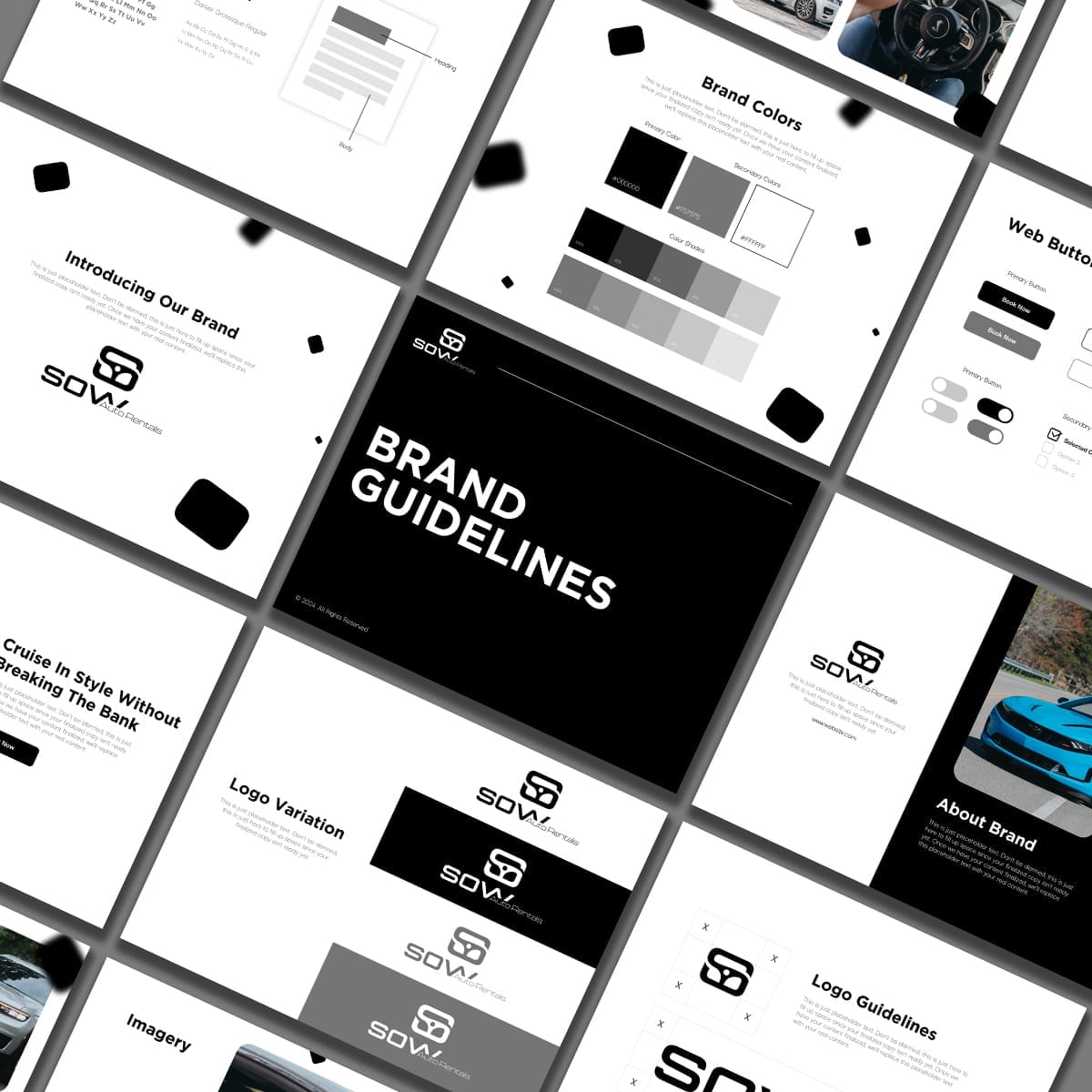 #34228 sow auto rentals logo and branding guide mockup