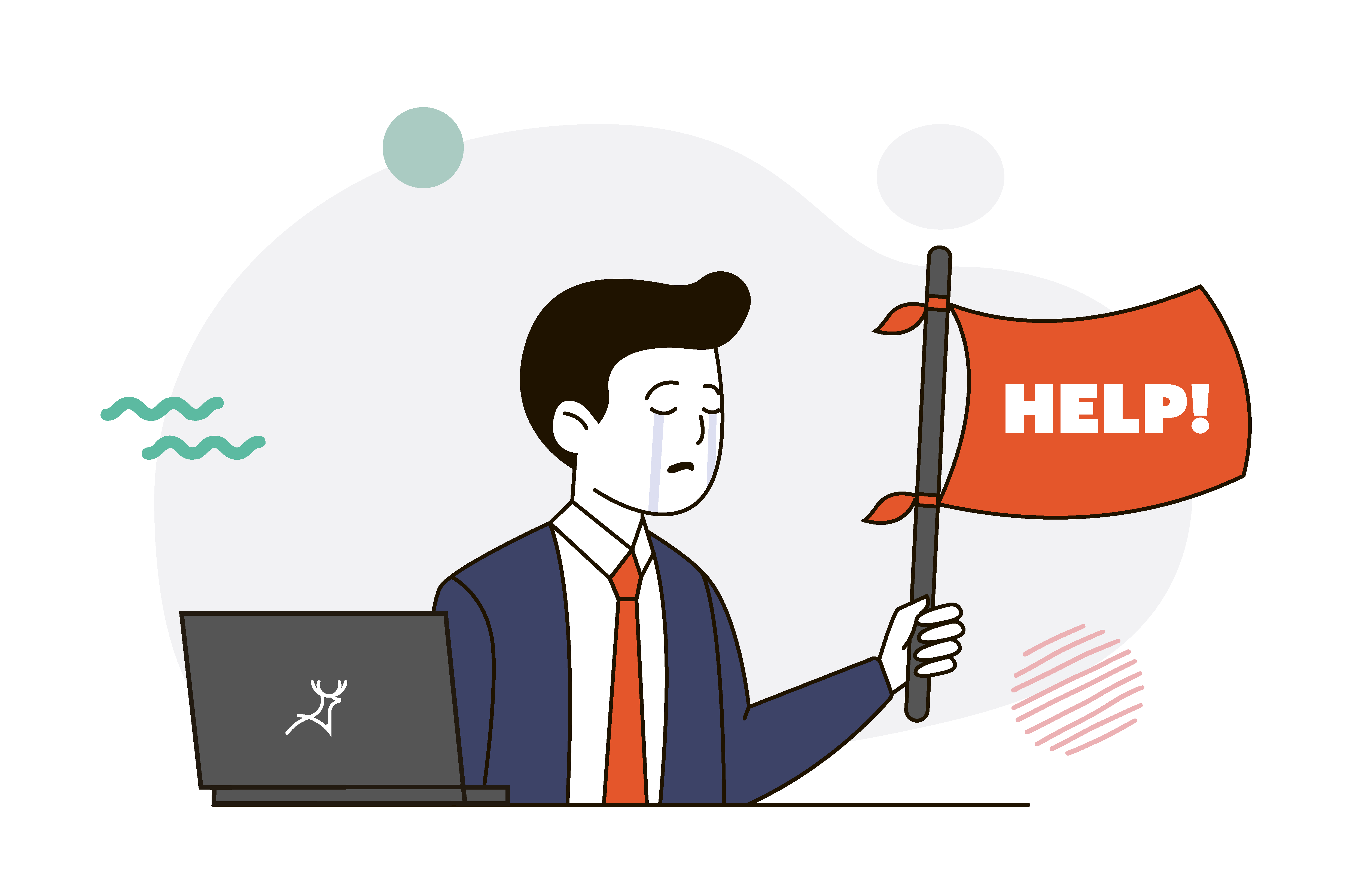 Business owner crying giving up waving a help flag