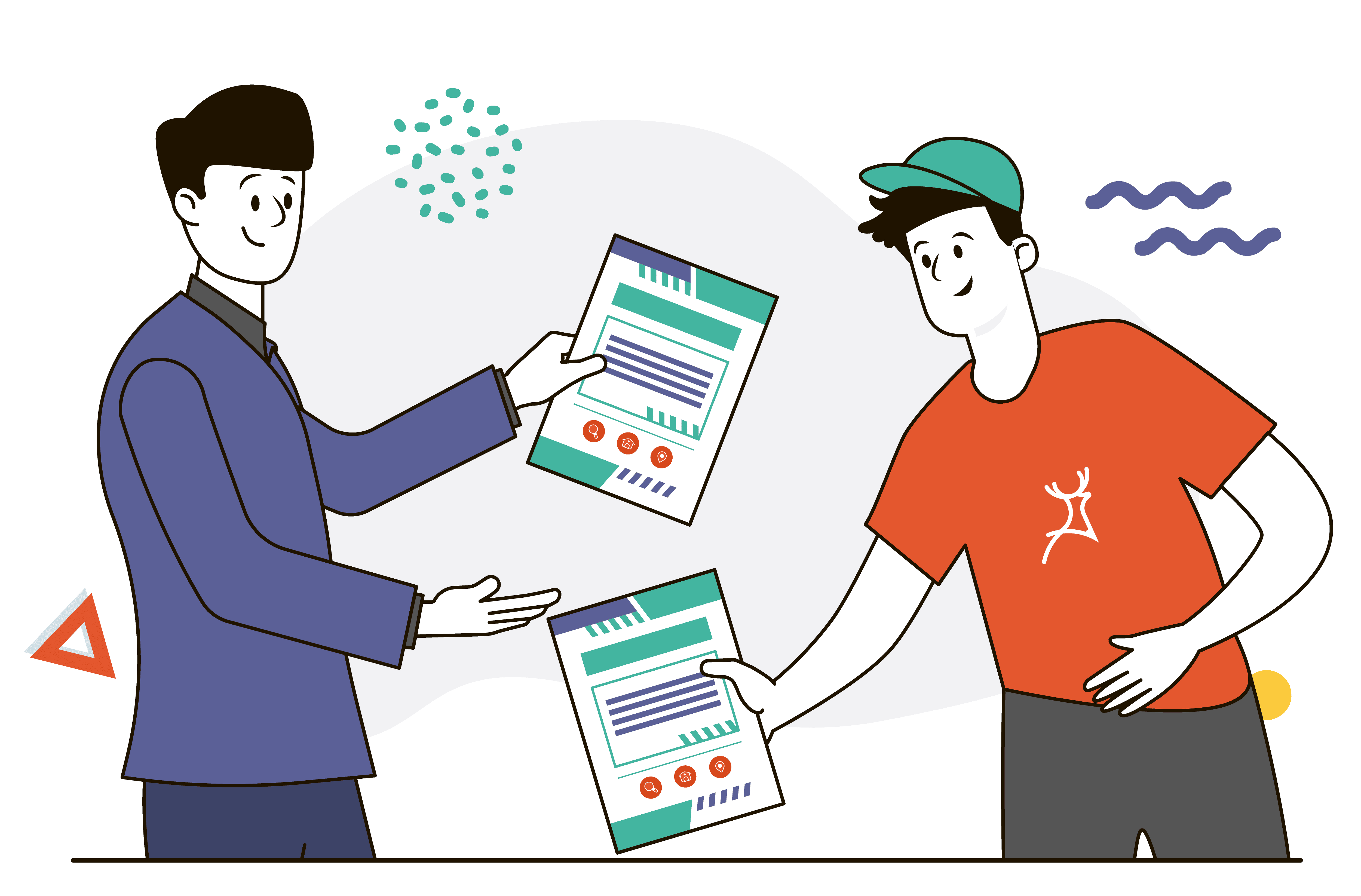 #351 - client and customer exchanging flyers - ver2