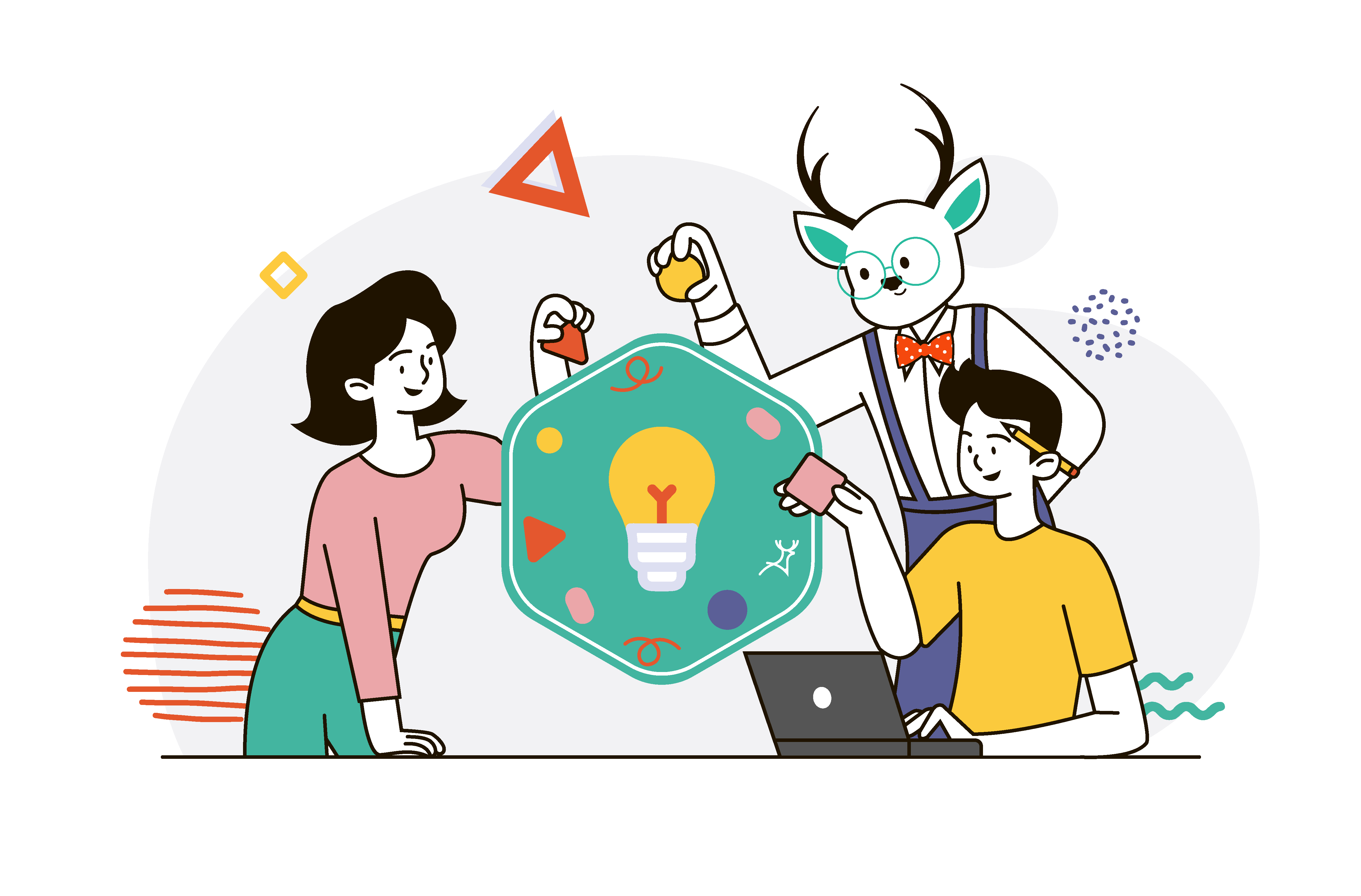 #352 - designers creating design with Deer Designer mascot