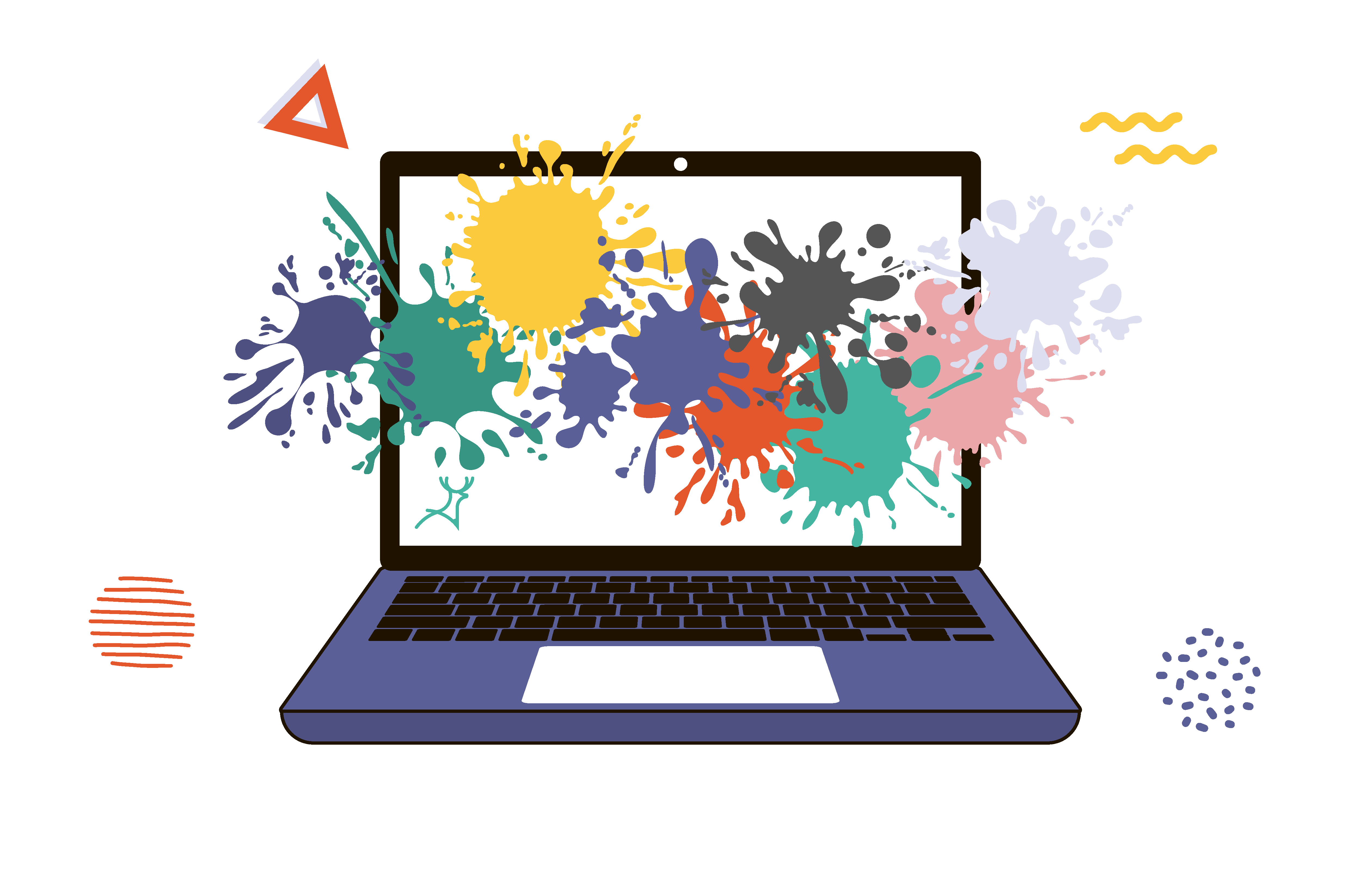 Laptop cartoon burst of color