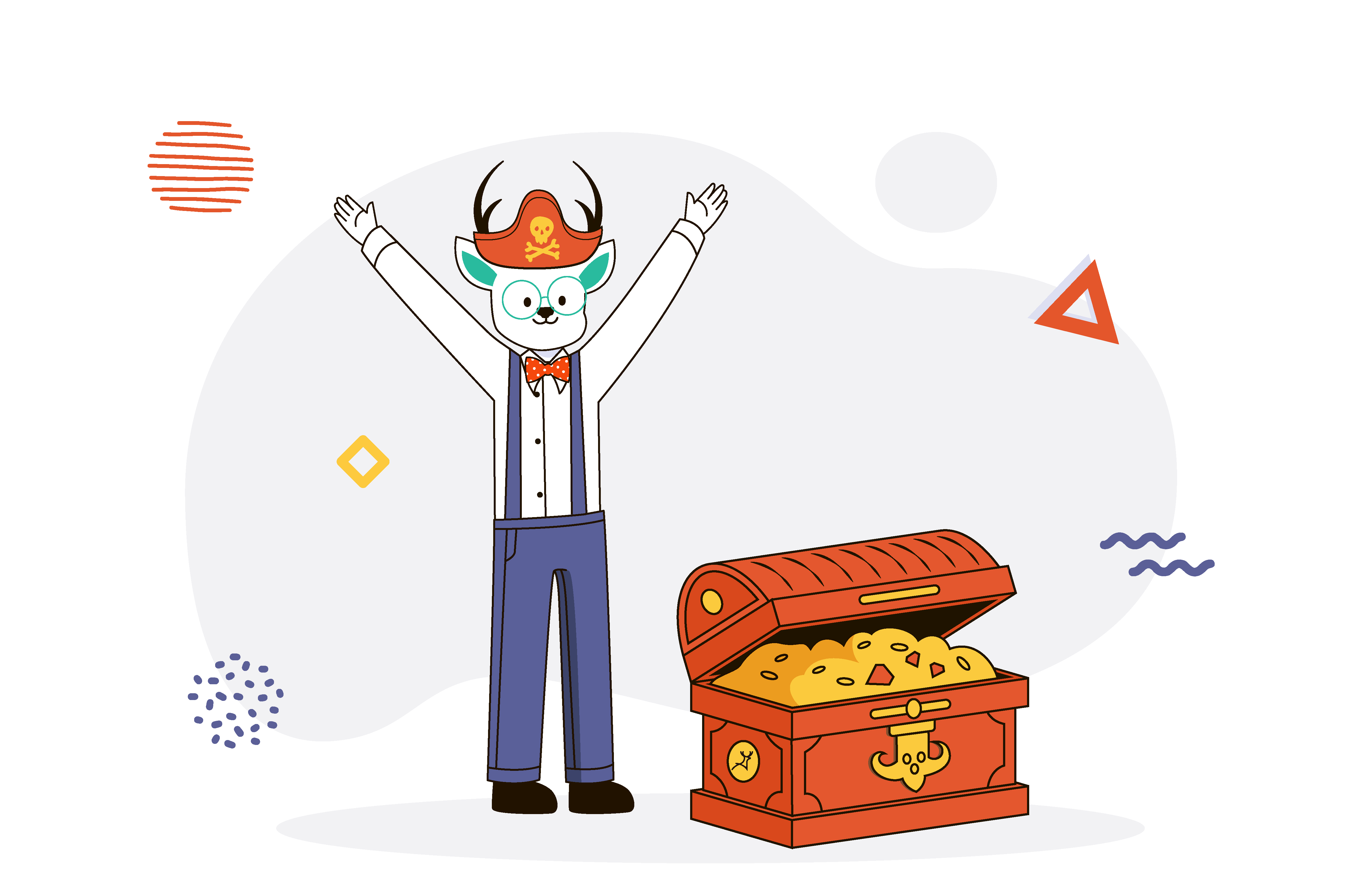 Pirate DD mascot with treasure chest