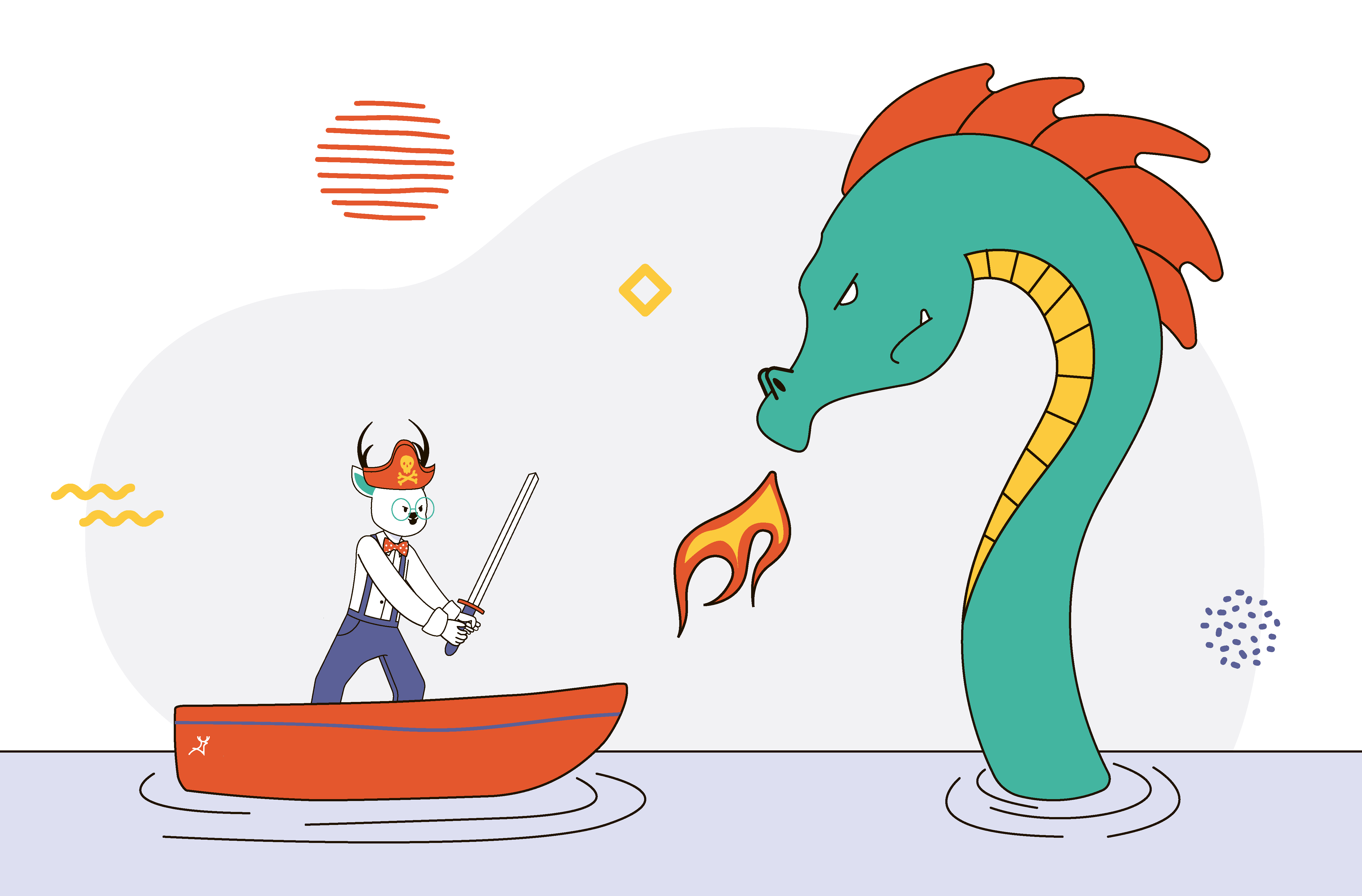 Sea monster dragon DD mascot fight pirate