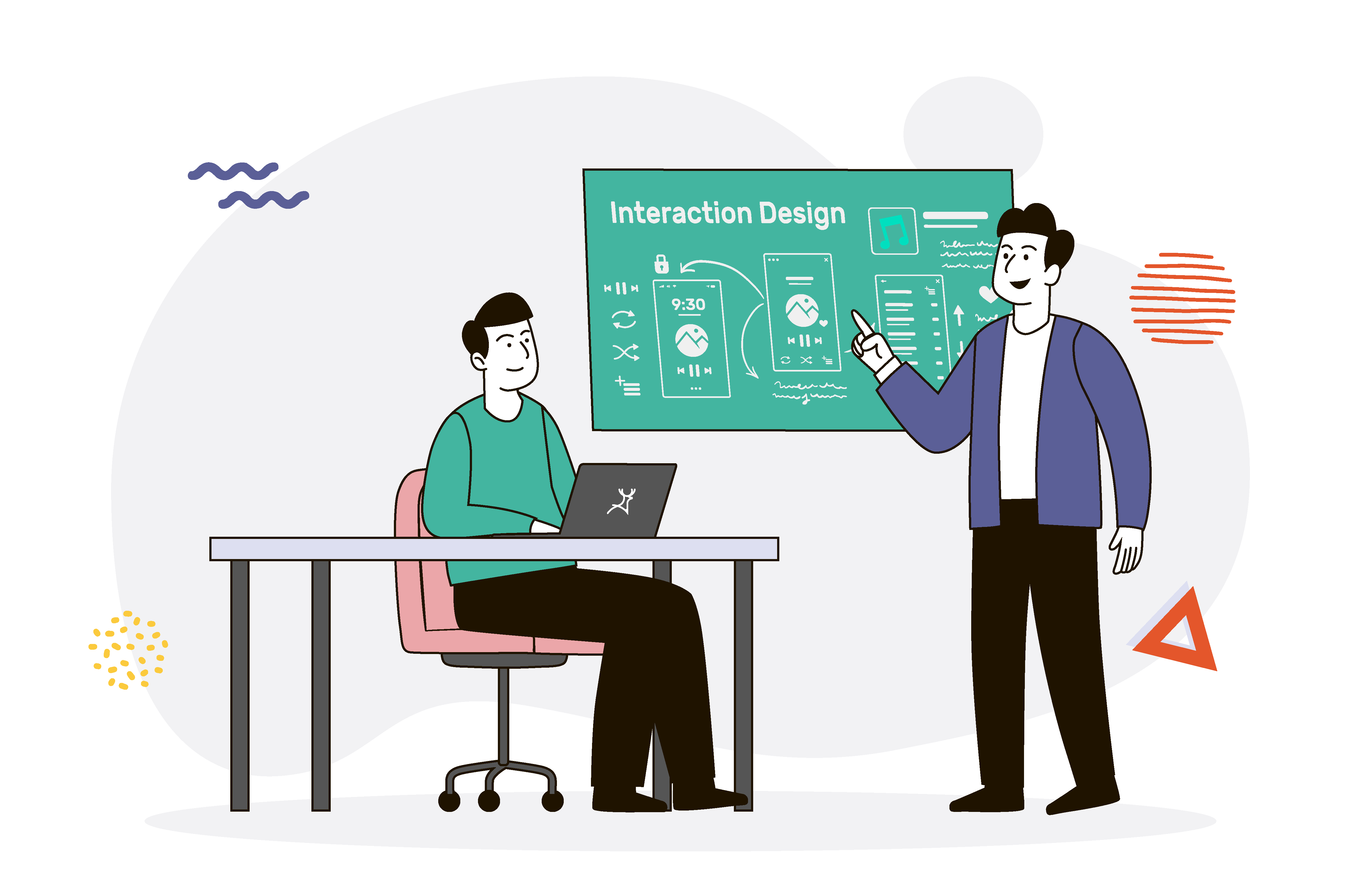 Designer meeting blueprint chart