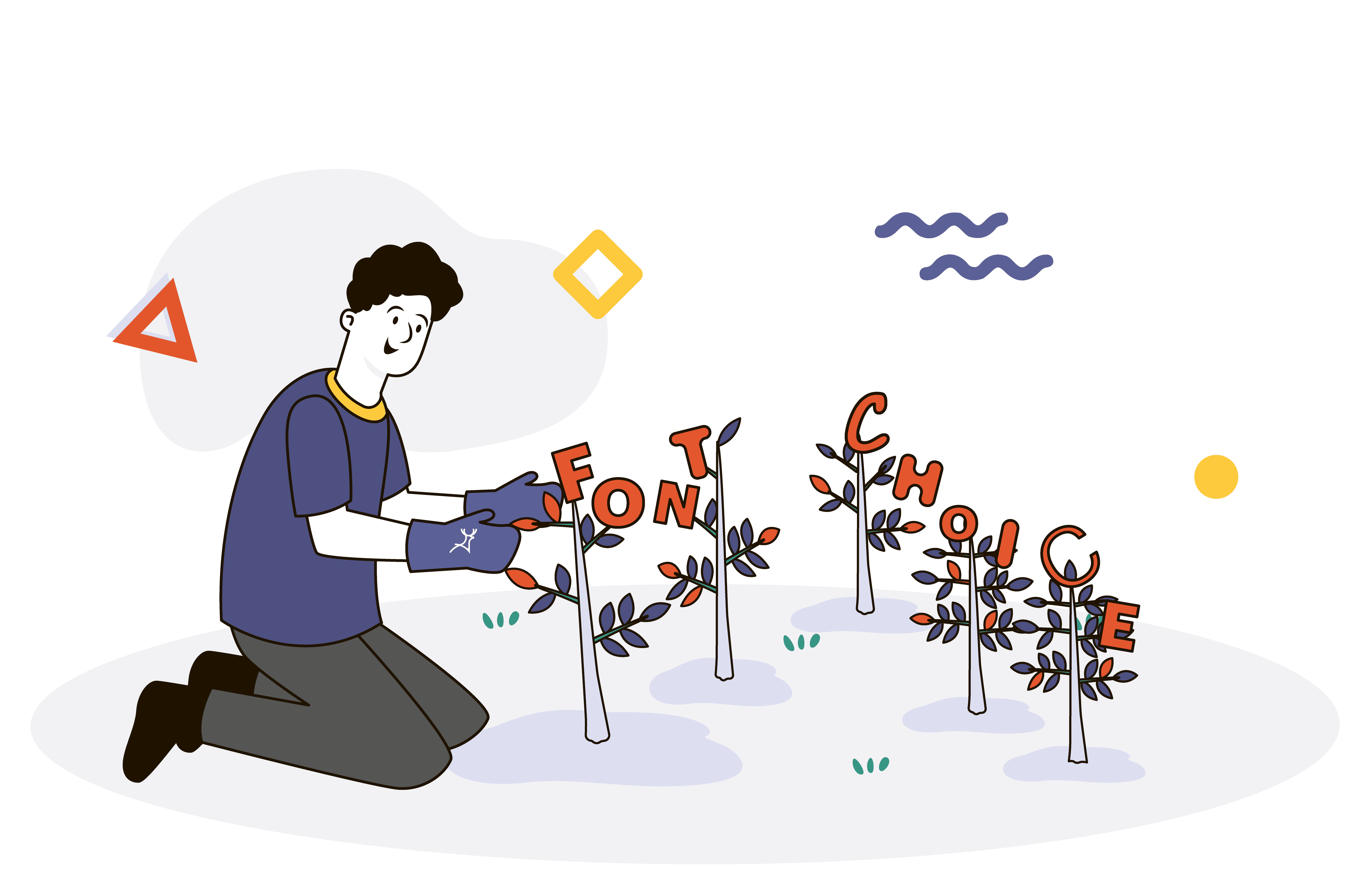 Designer growing a garden of letters fonts