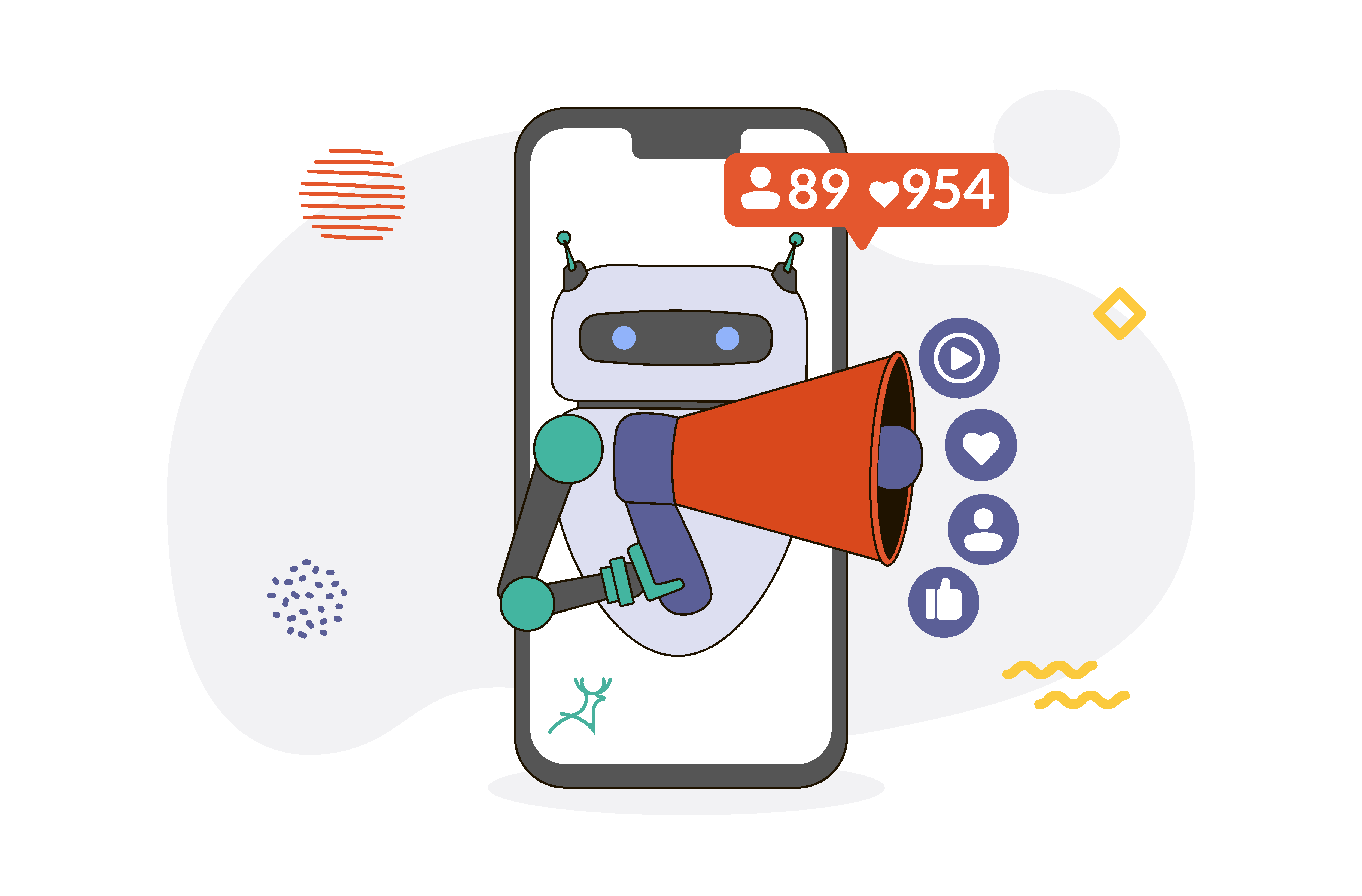 robot marketing holding megaphones with cellphone