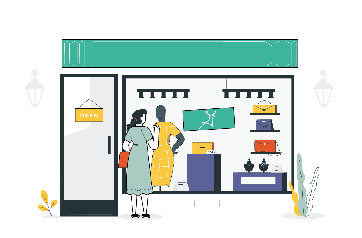 window shopping cartoon design sample