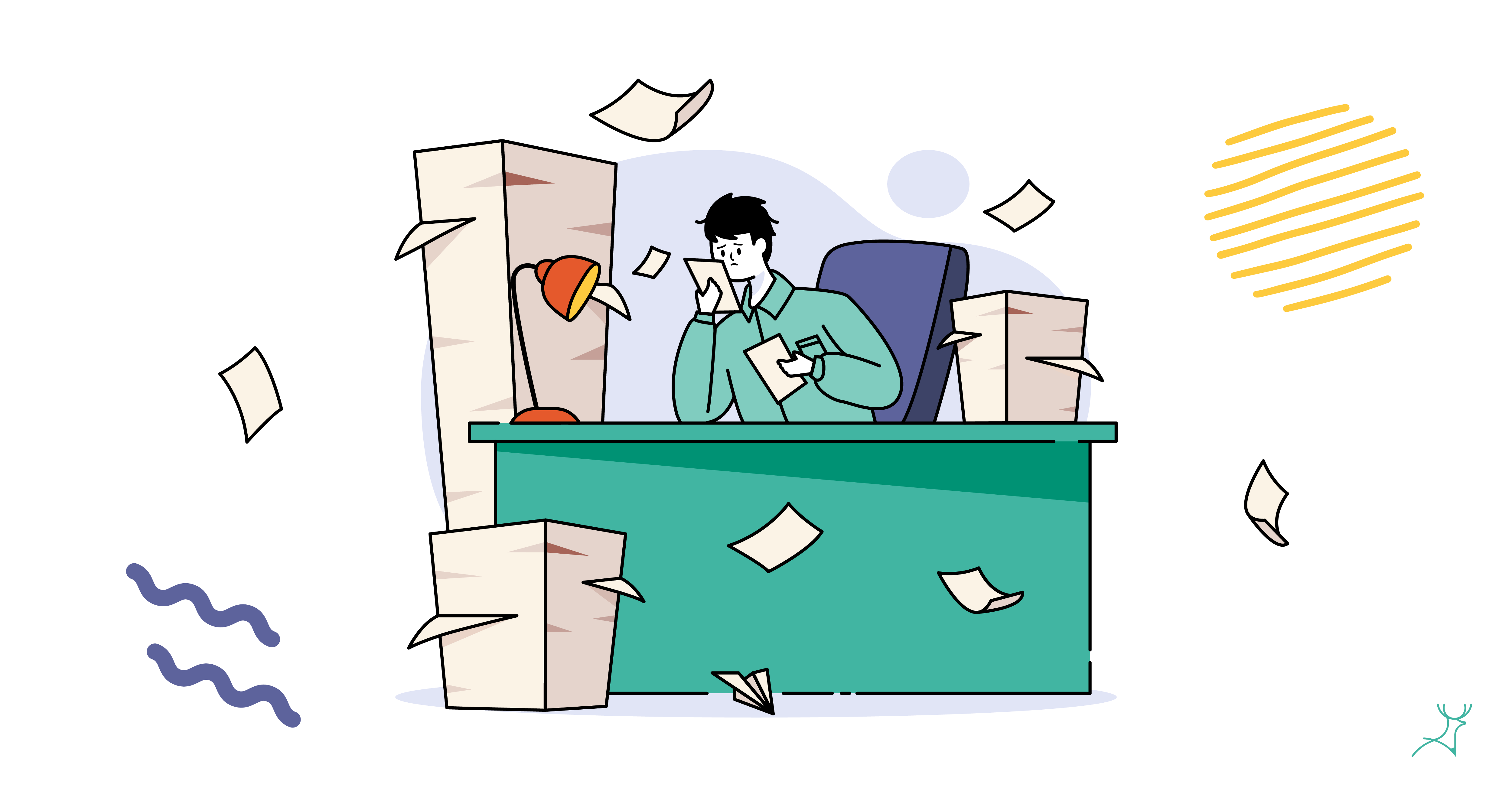 man stressed on desk cartoon