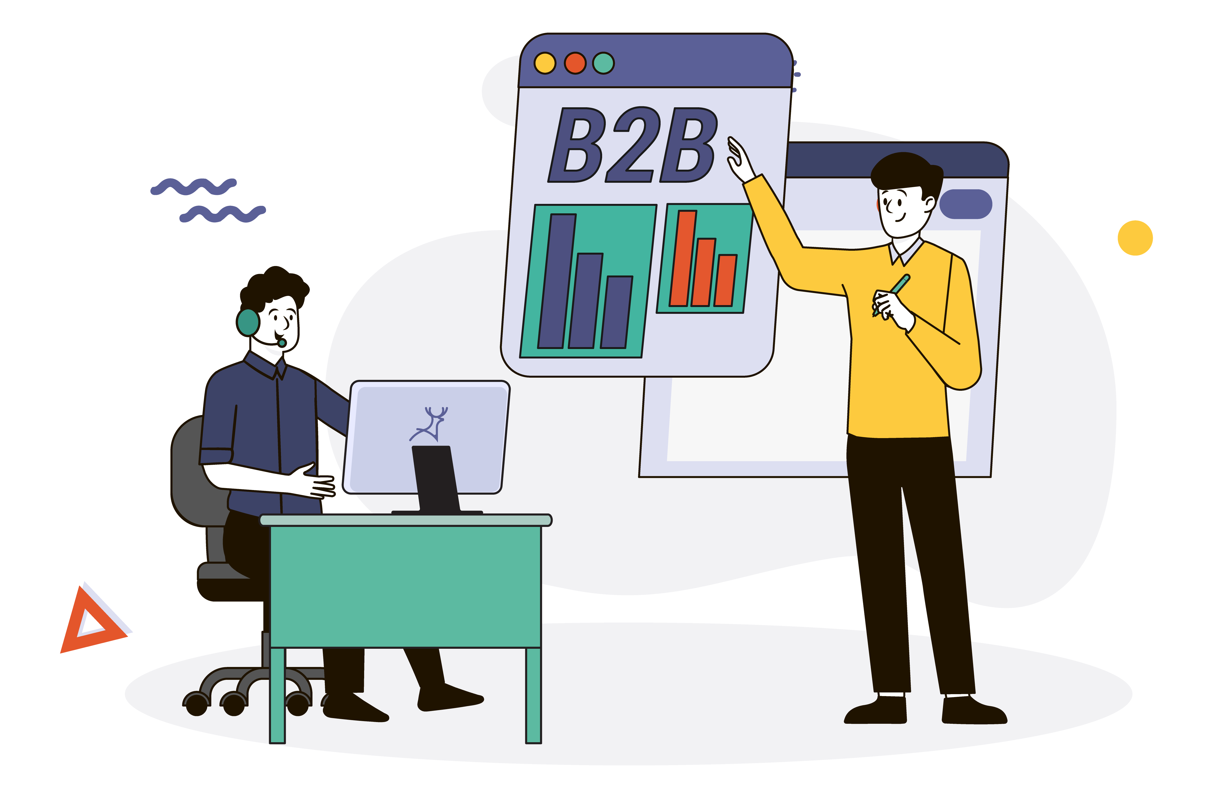 B2B client and entrepreneur with computer and remote work