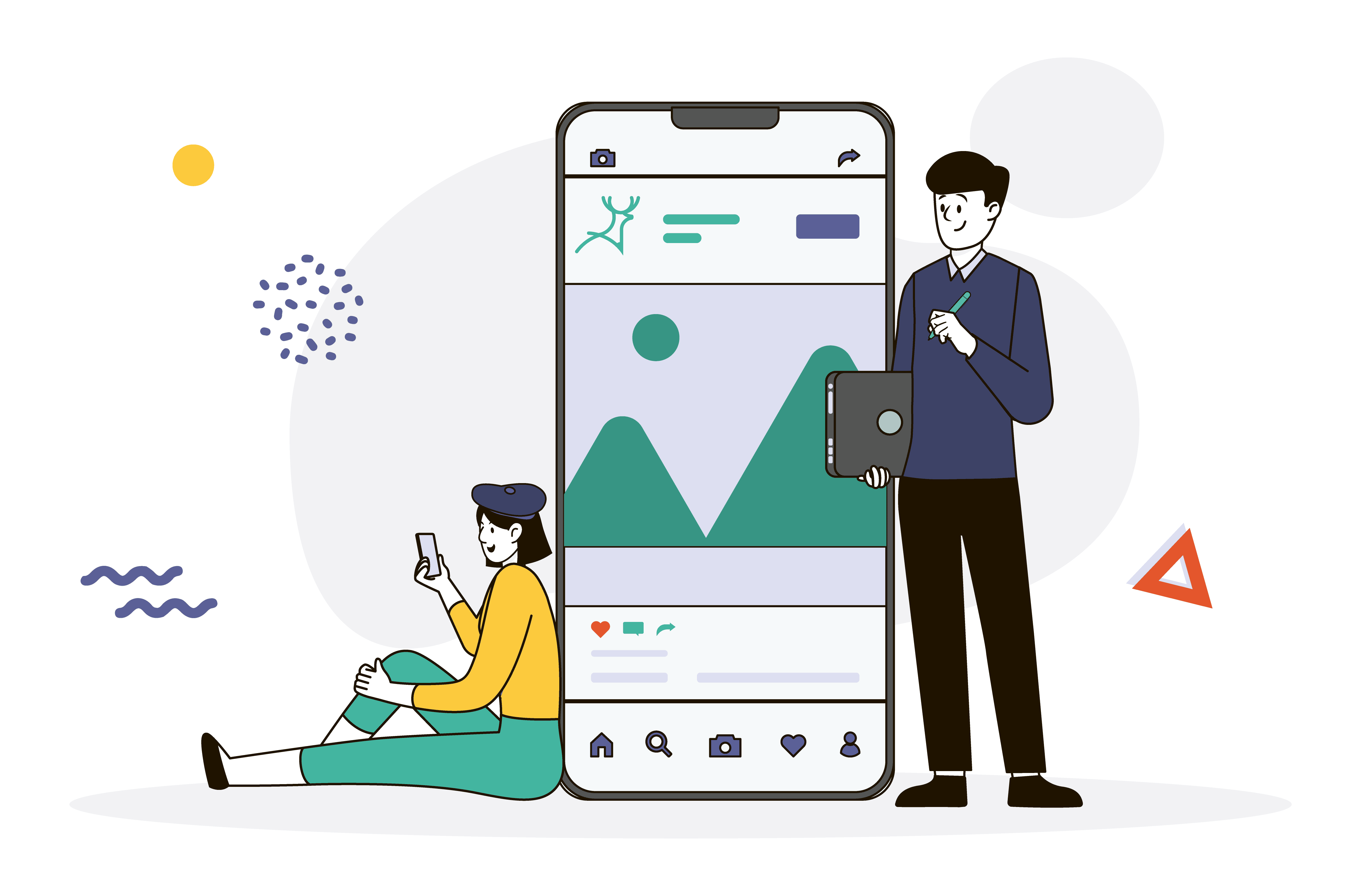 B2B client holding cellphone social media