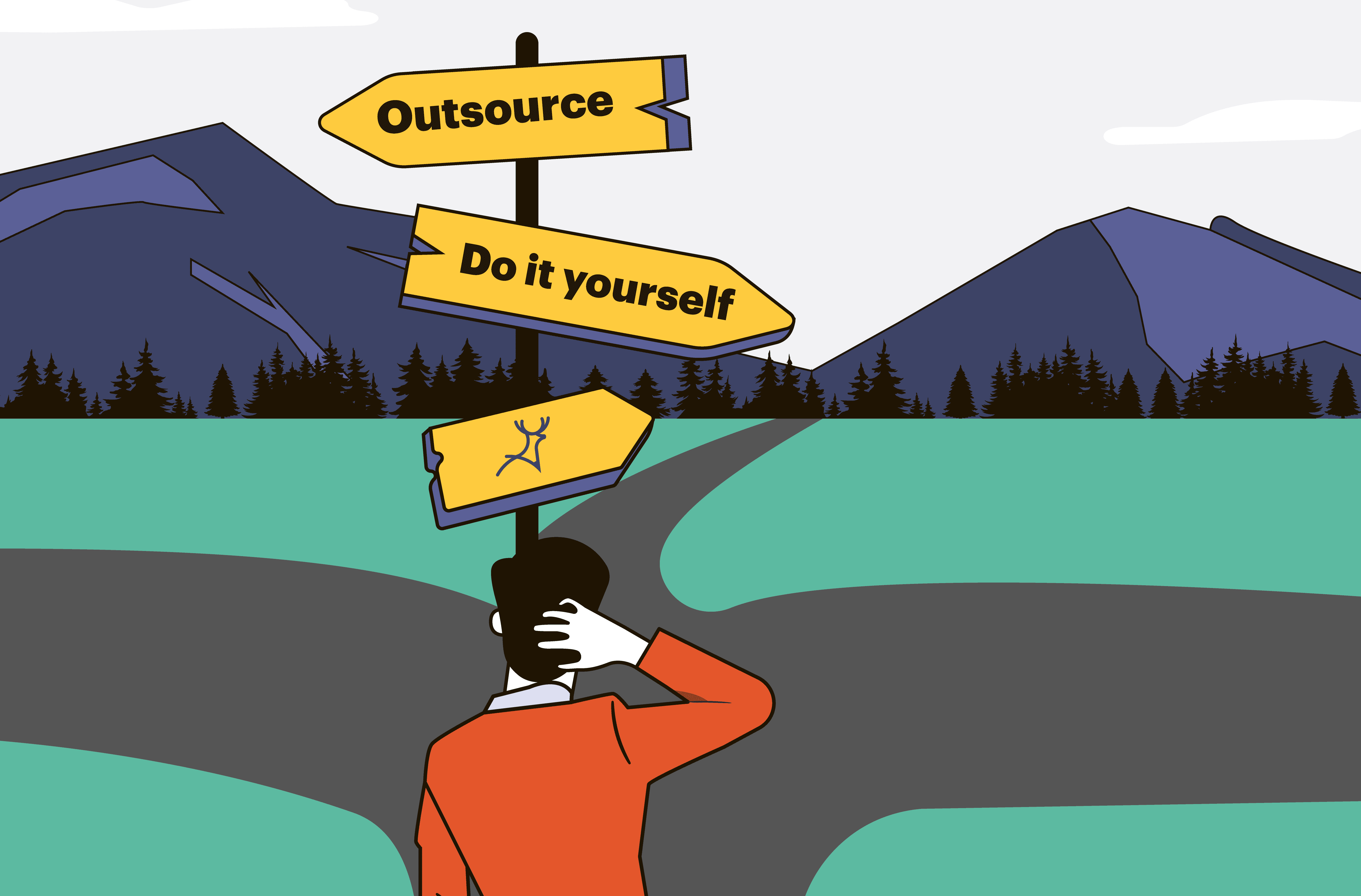Business owner chooing to outsource to DIY or Deer Designer