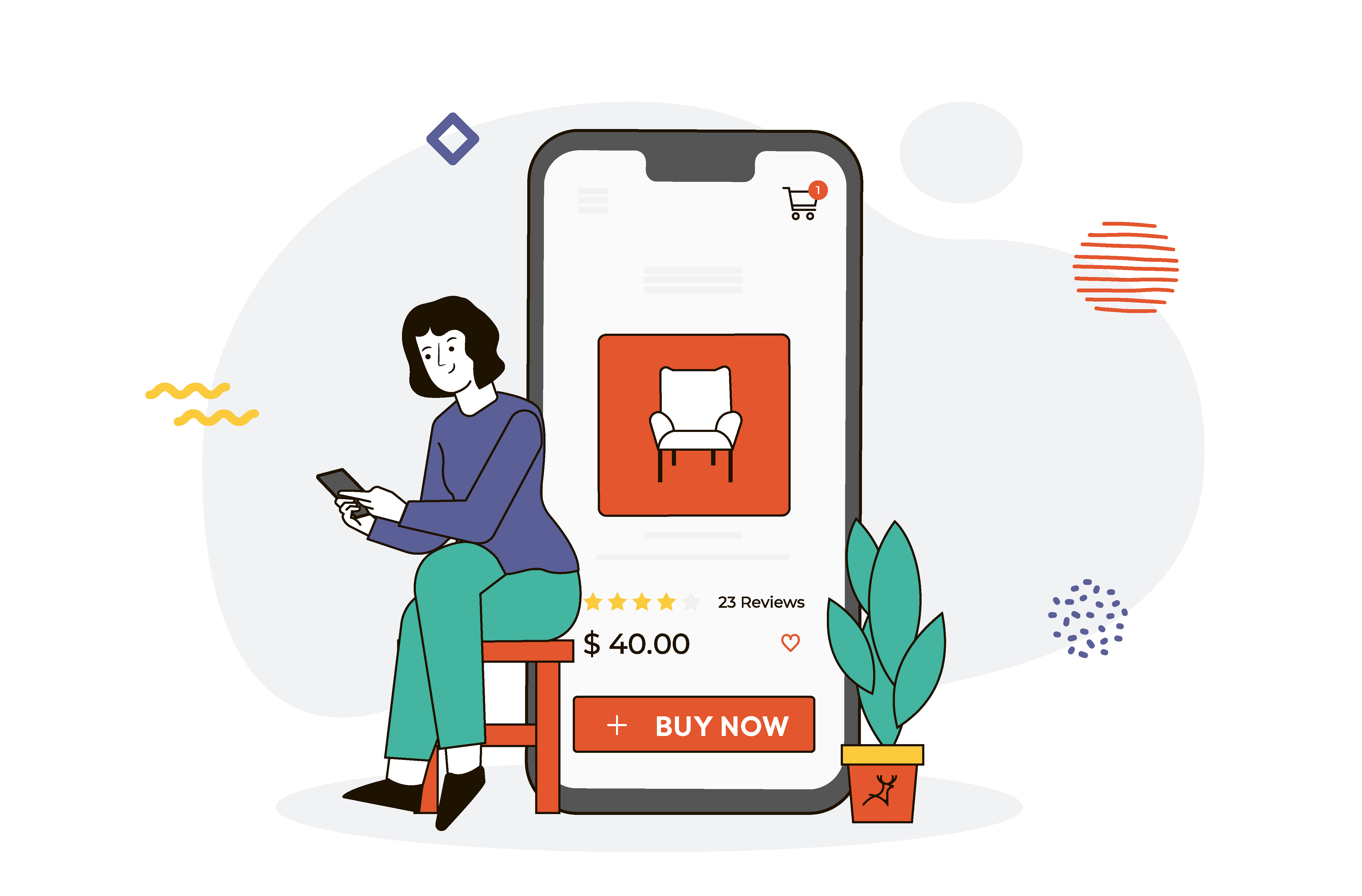 Client designer looking through cellphone online shopping