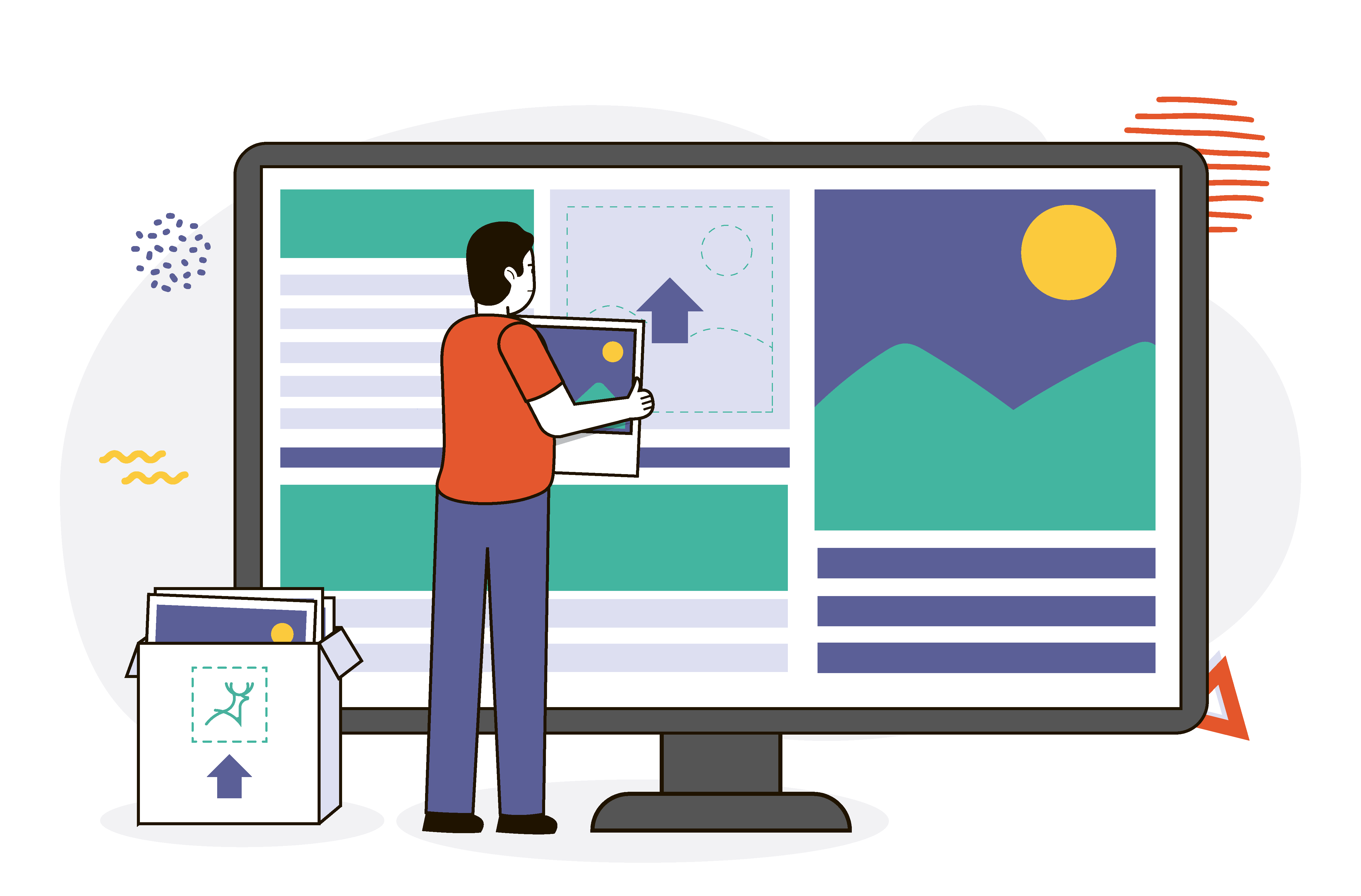 Client designer putting images on website desktop