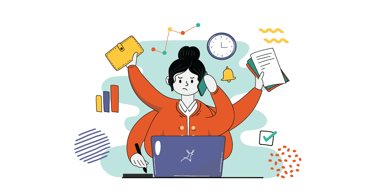 super busy multitasking client illustration
