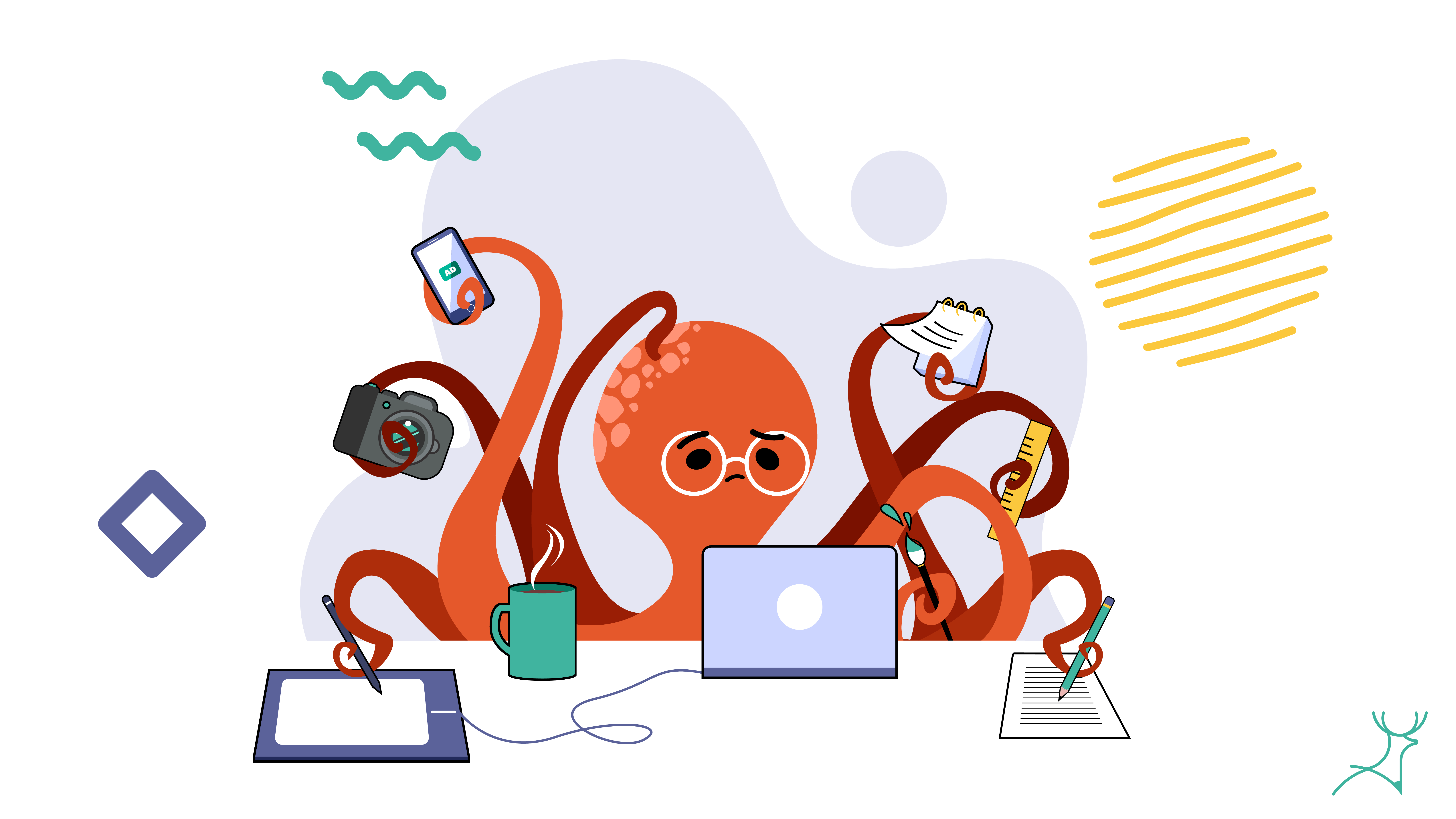 octopus multitasking cartoon