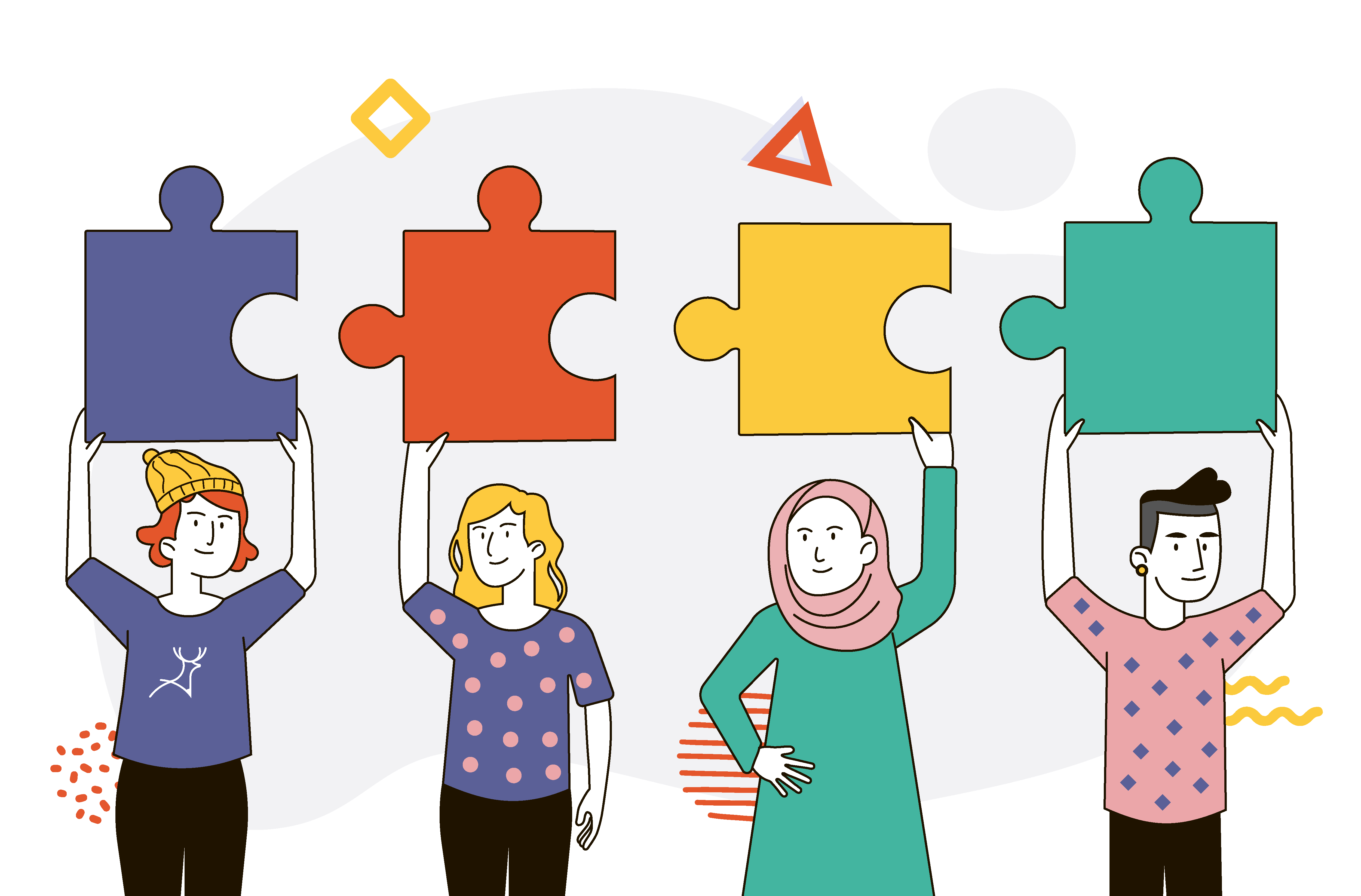 Designers holding puzzle pieces