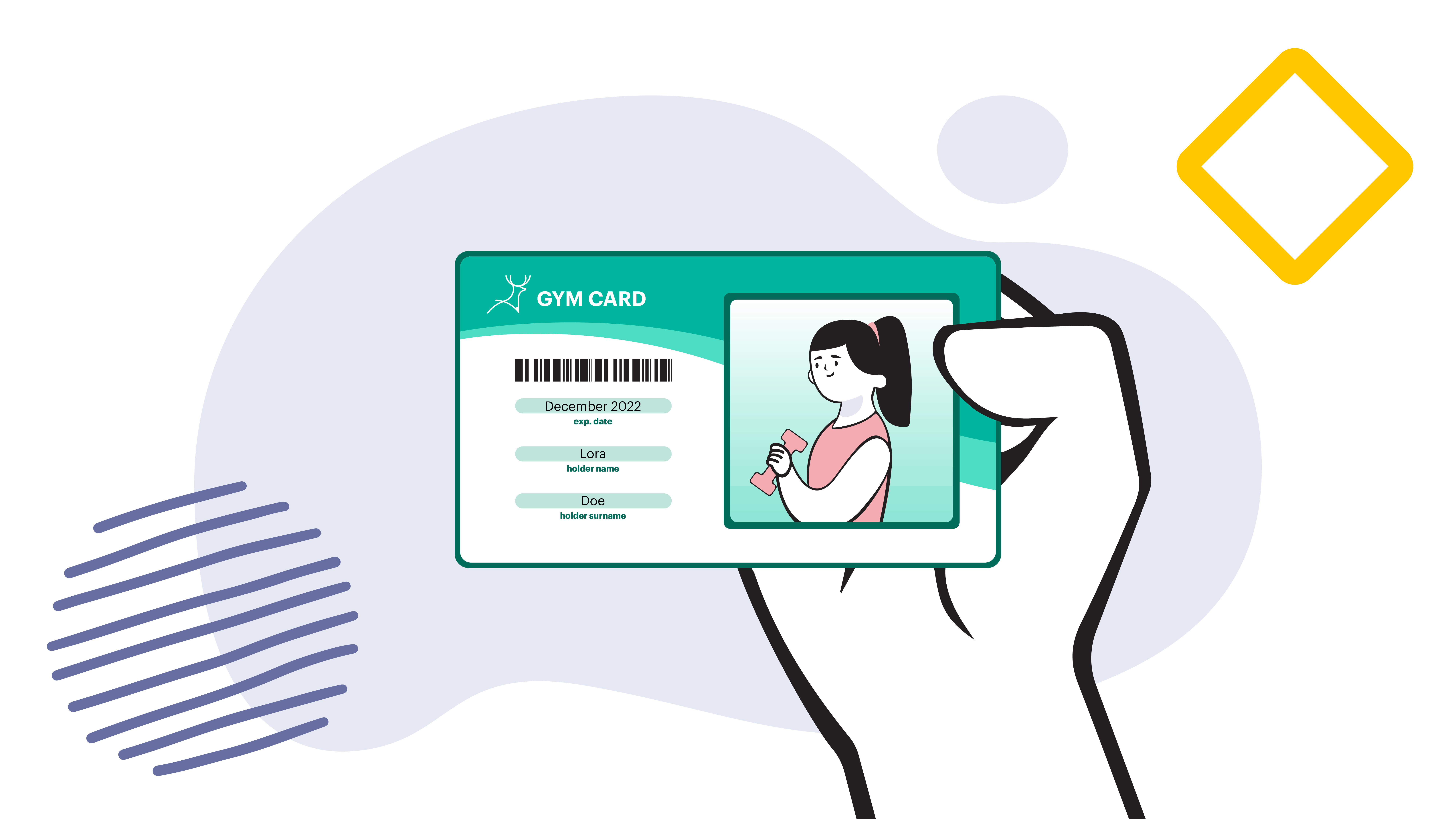 Cartoon holding gym ID card