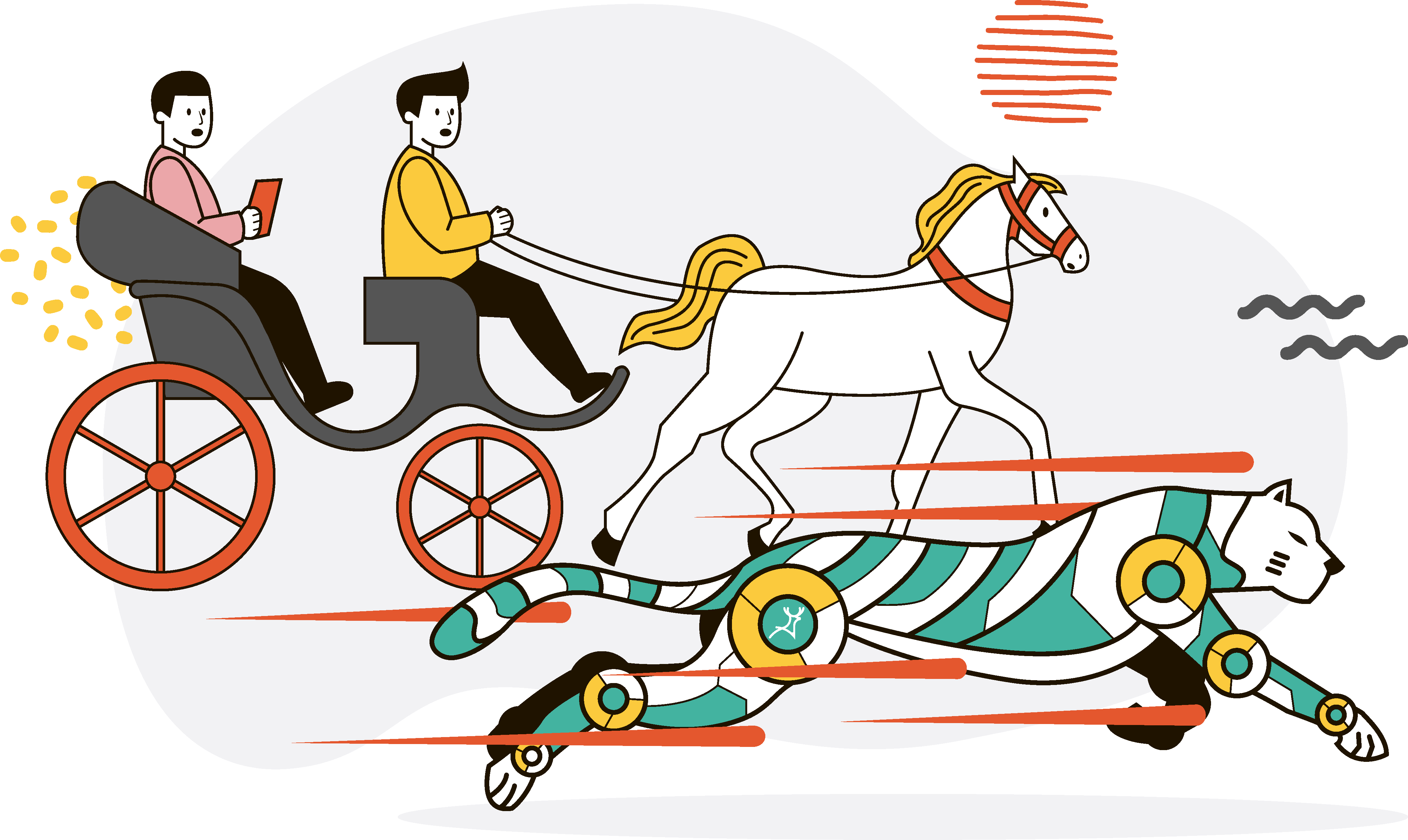 Horse cart chasing fast cheetah race The Law Lagging Behind