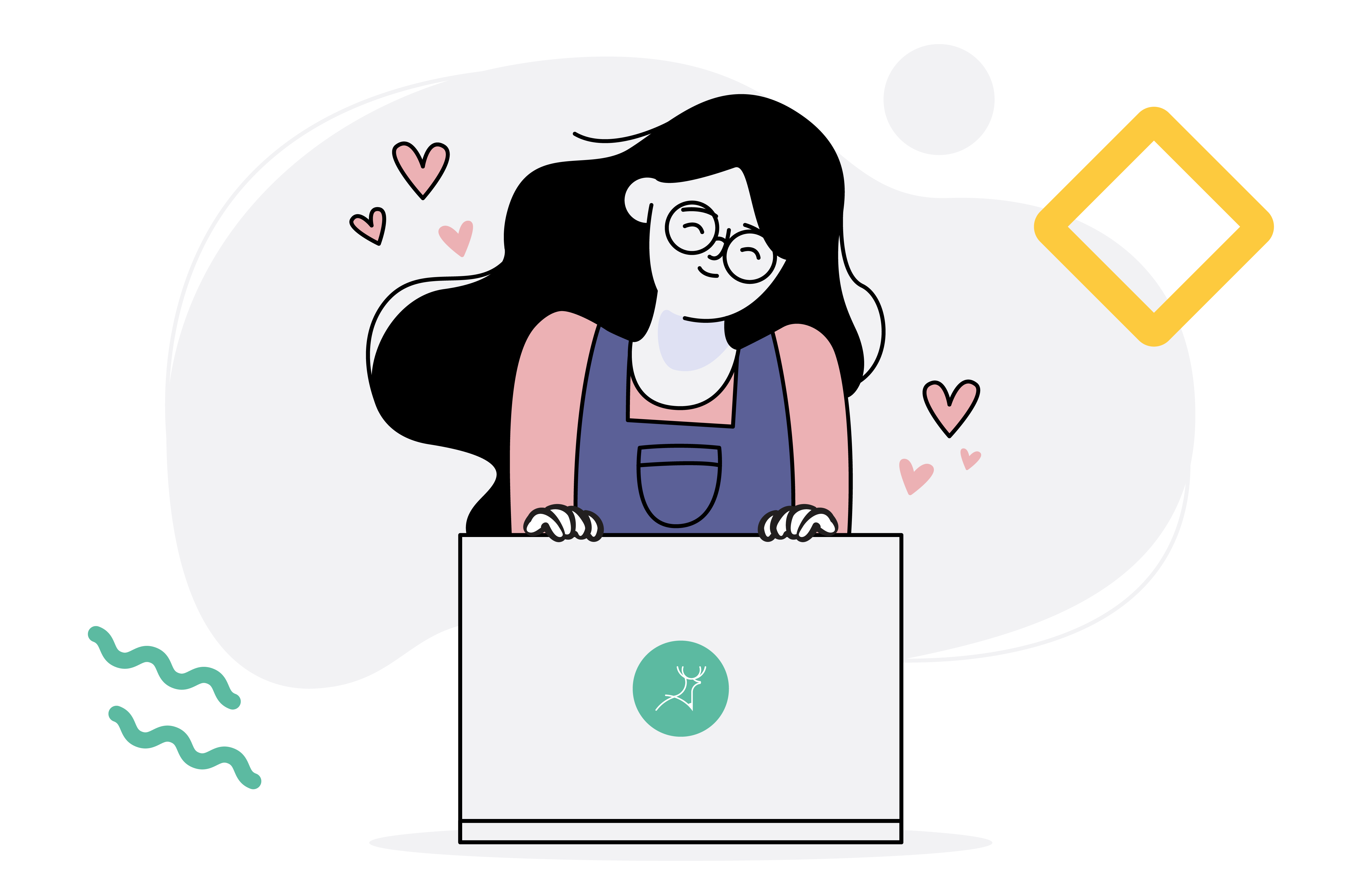 happy girl laptop cartoon