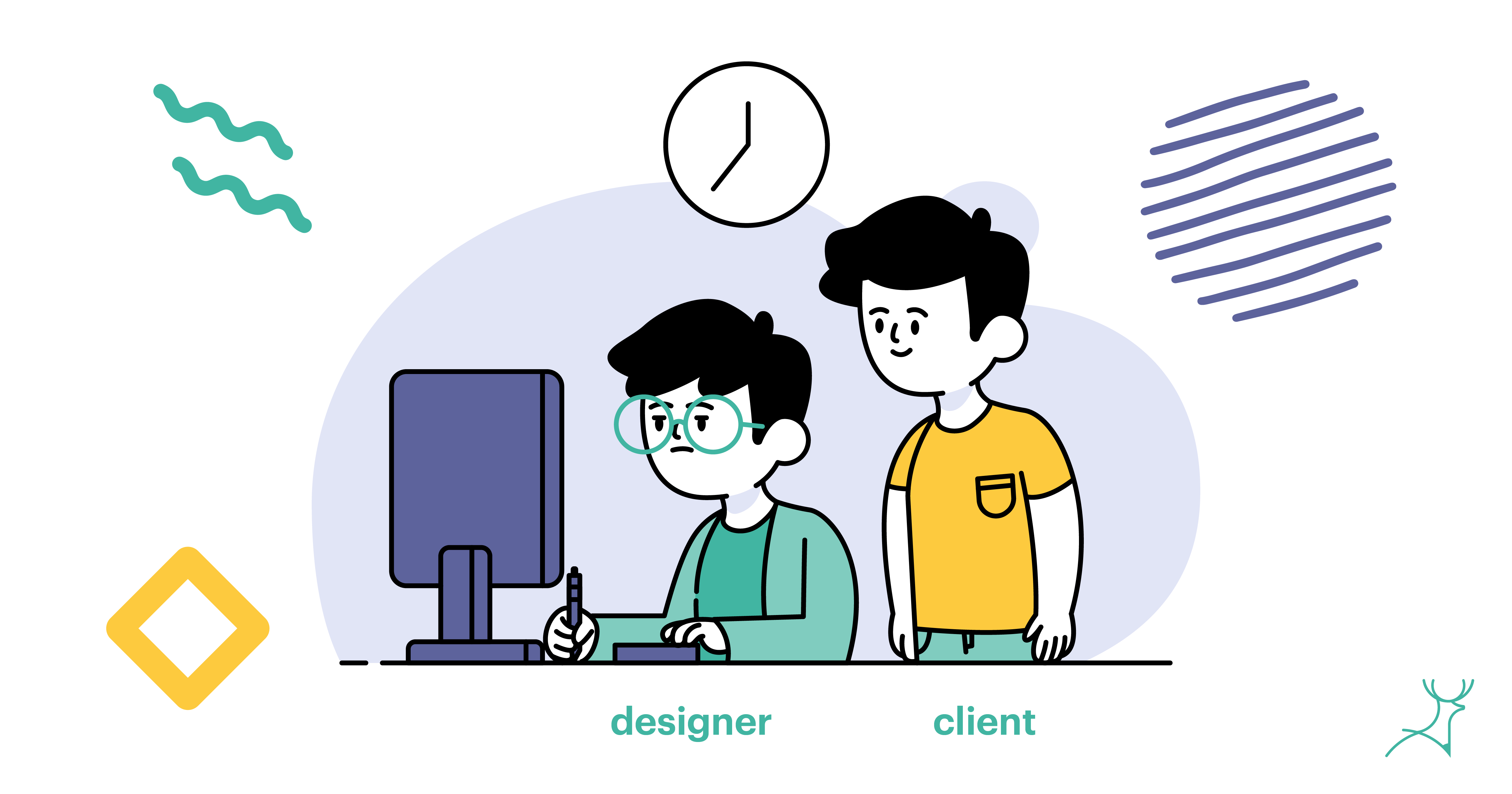 designer and client cartoon