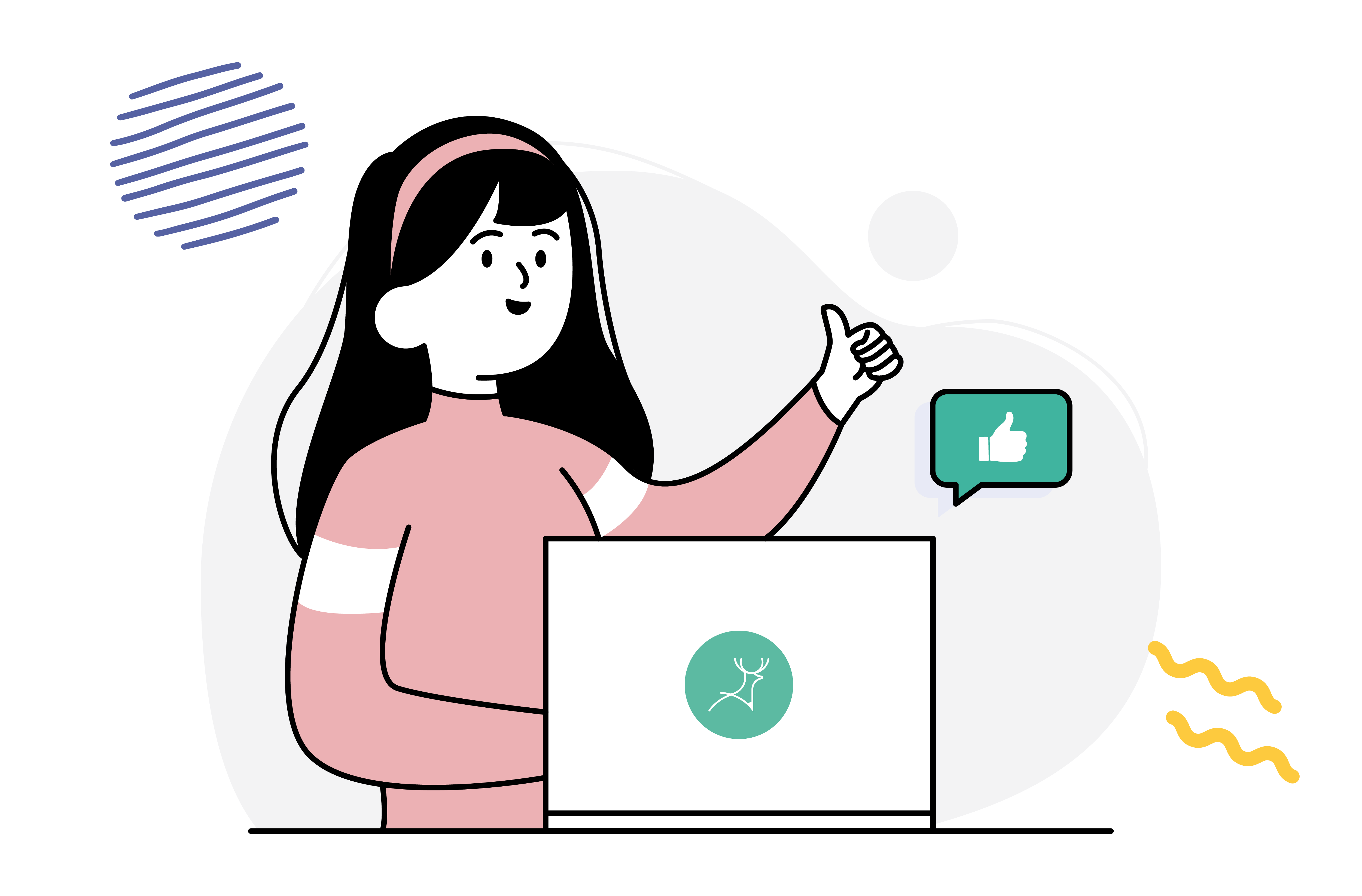 girl laptop thumbs up cartoon