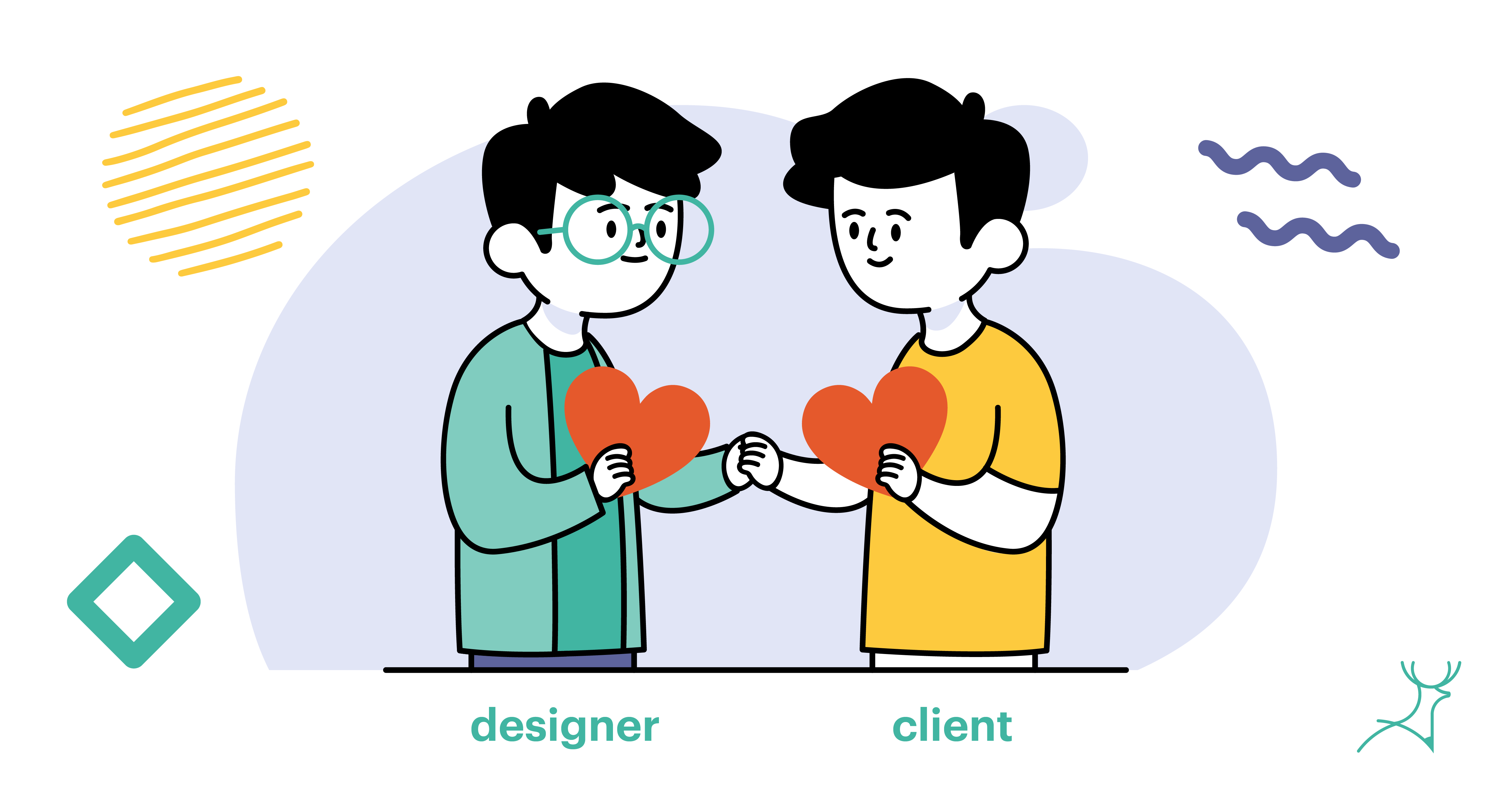 designer love client cartoon