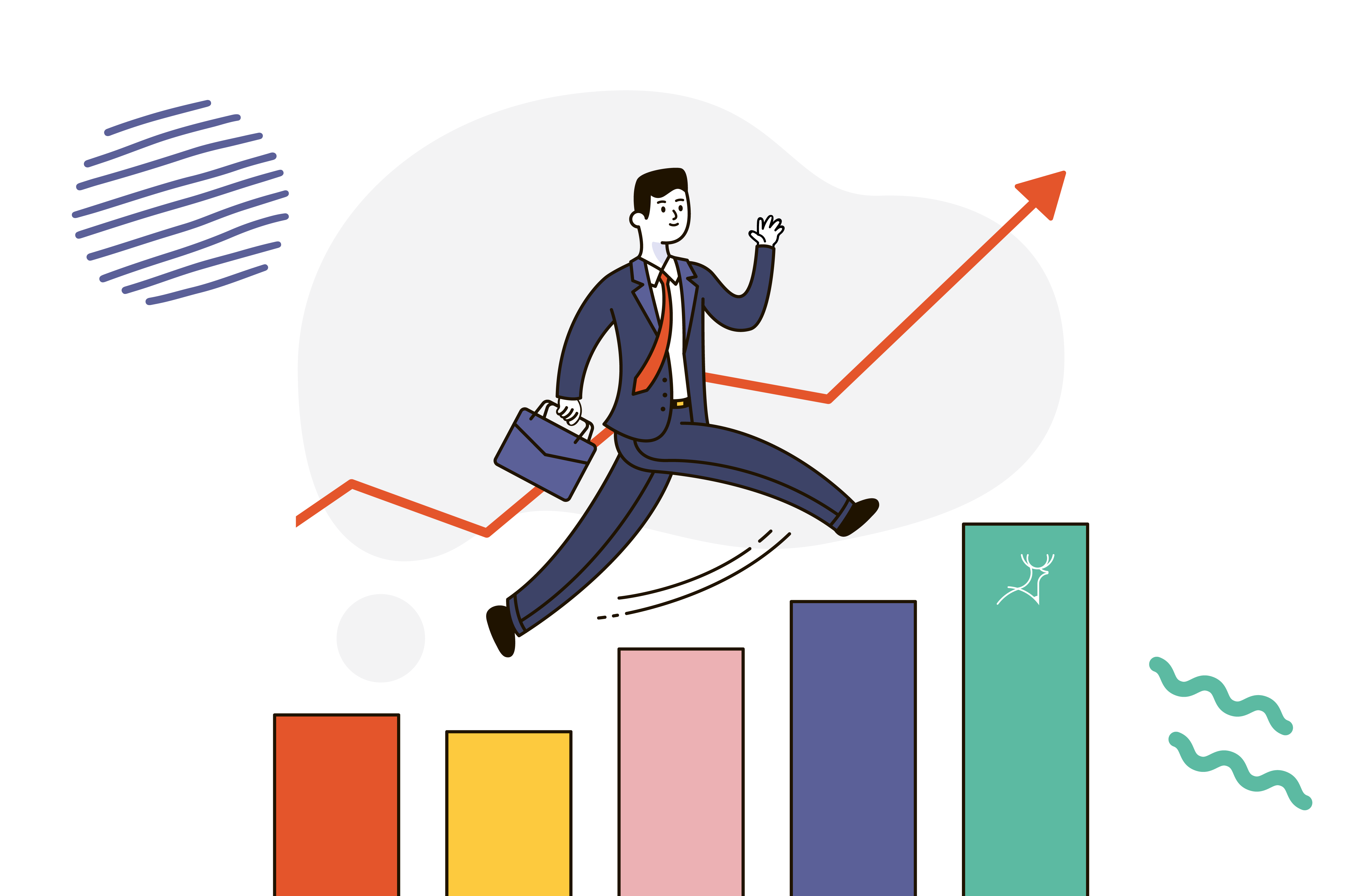businessman client jumping on bar graph