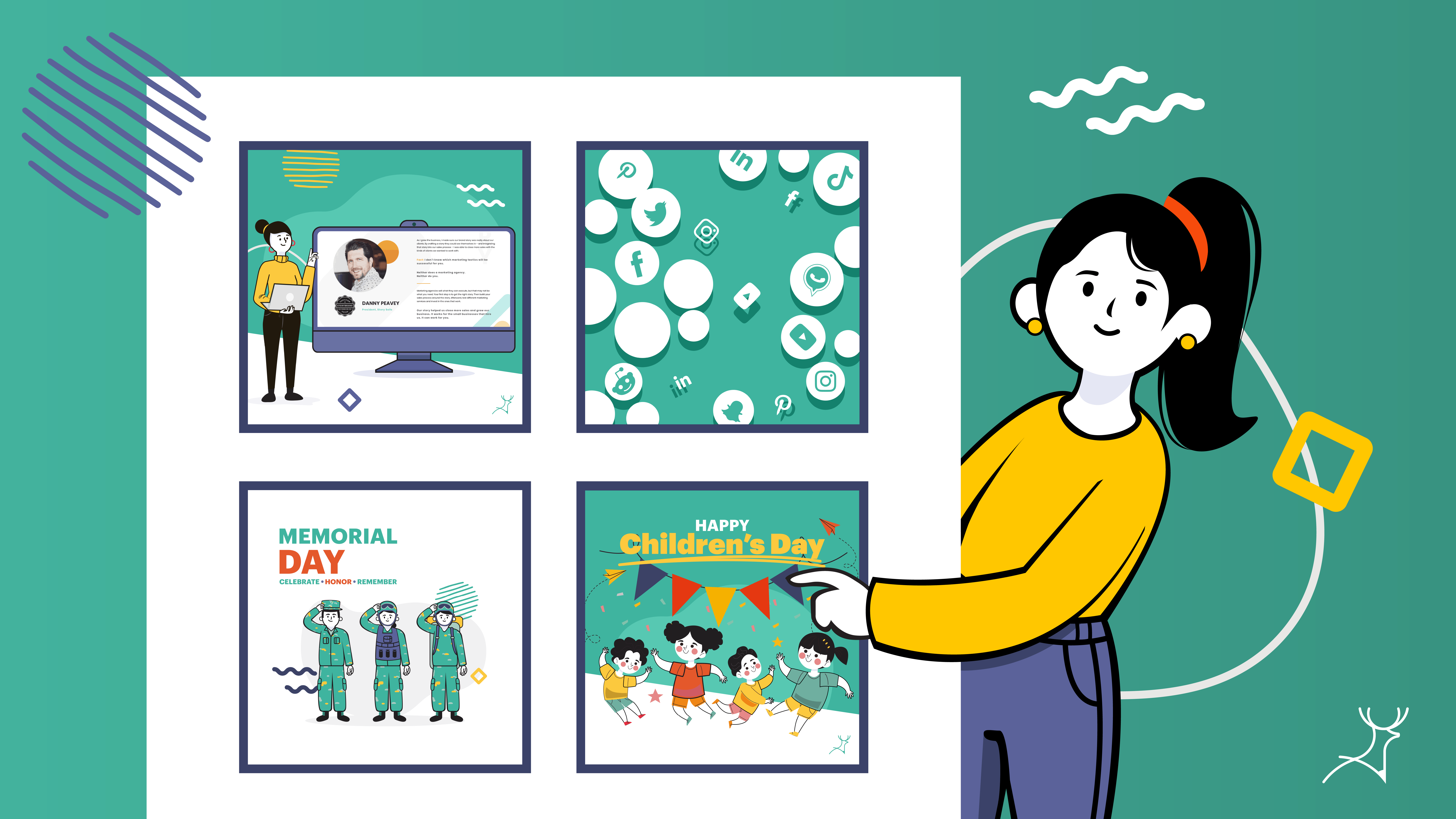 Cartoon presenting designs