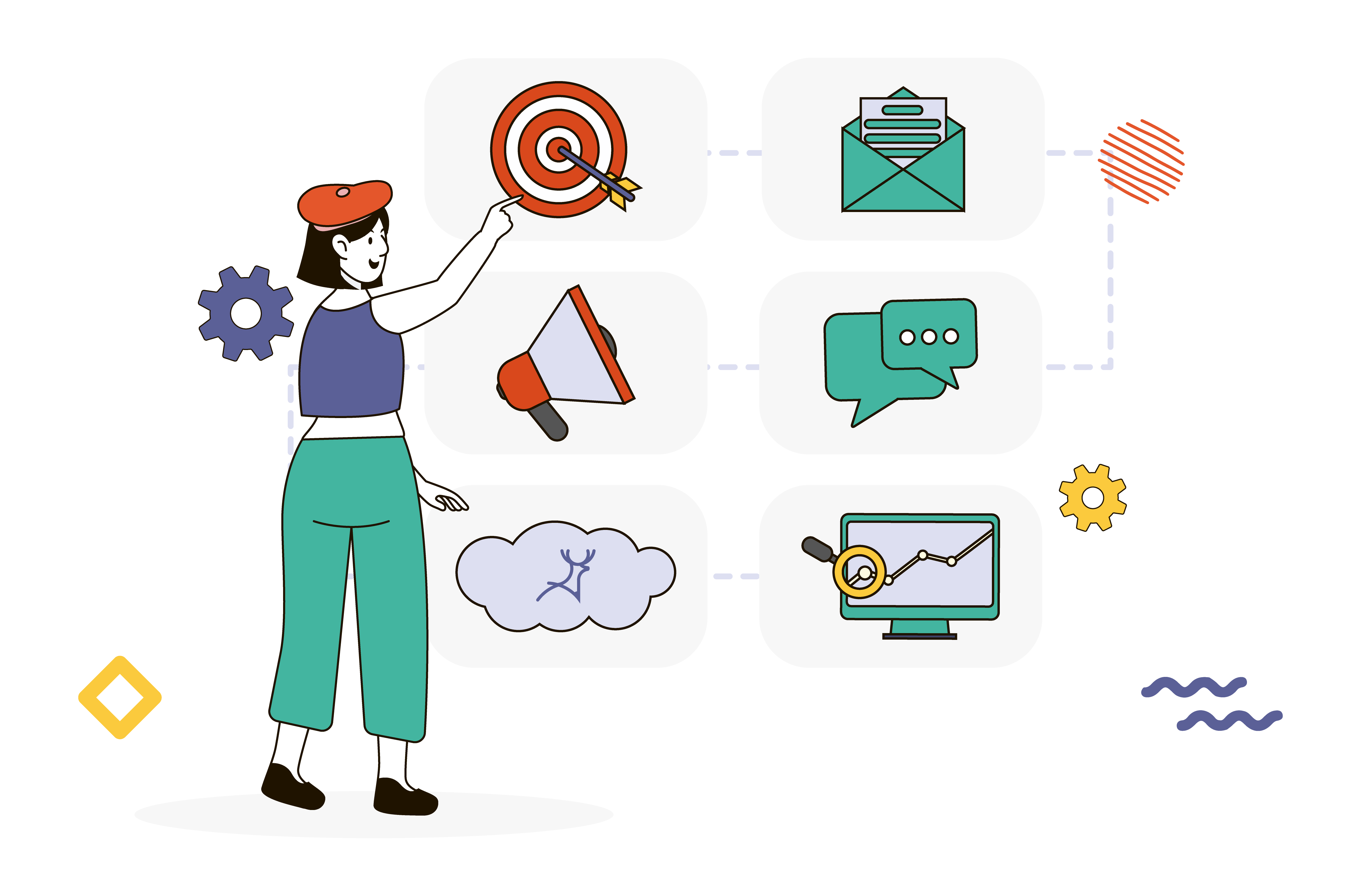 Small business owner choosing marketing touchpoints