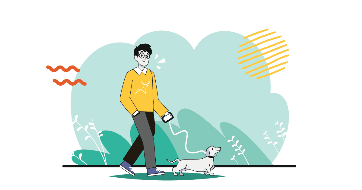 man walking dog cartoon