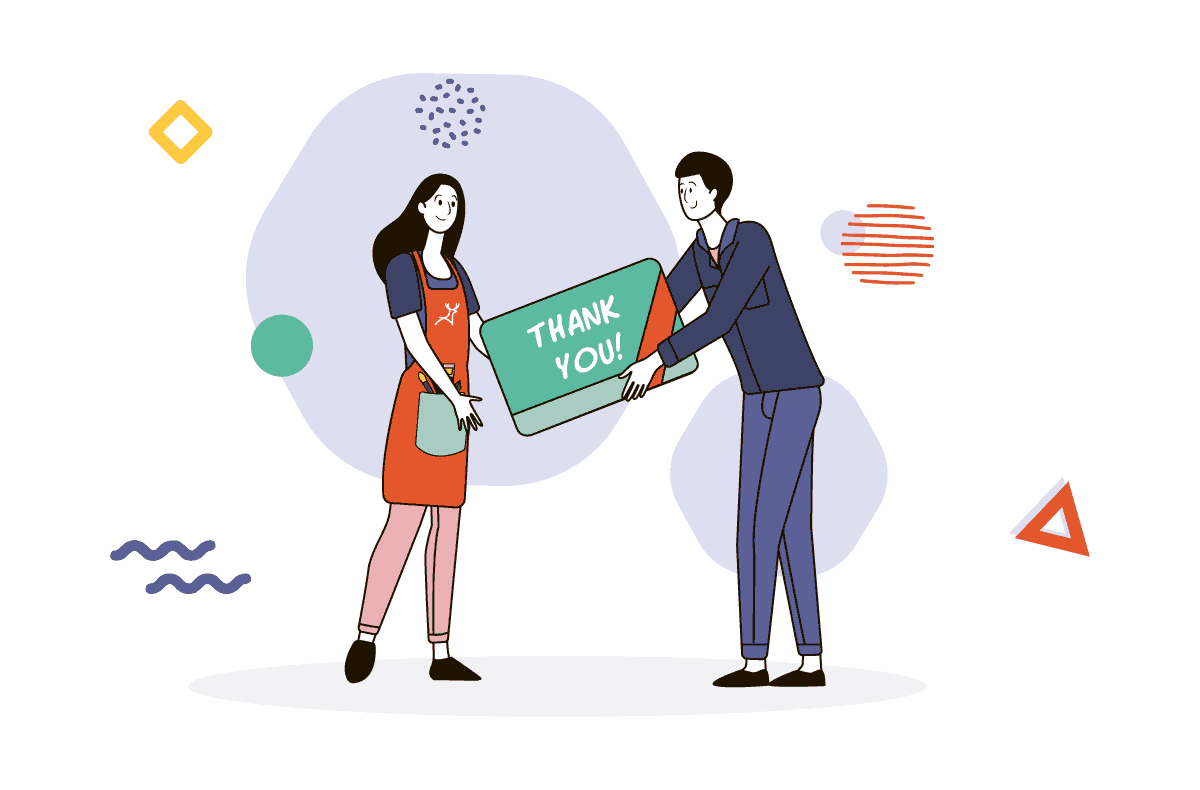 client giving thank you card to designer