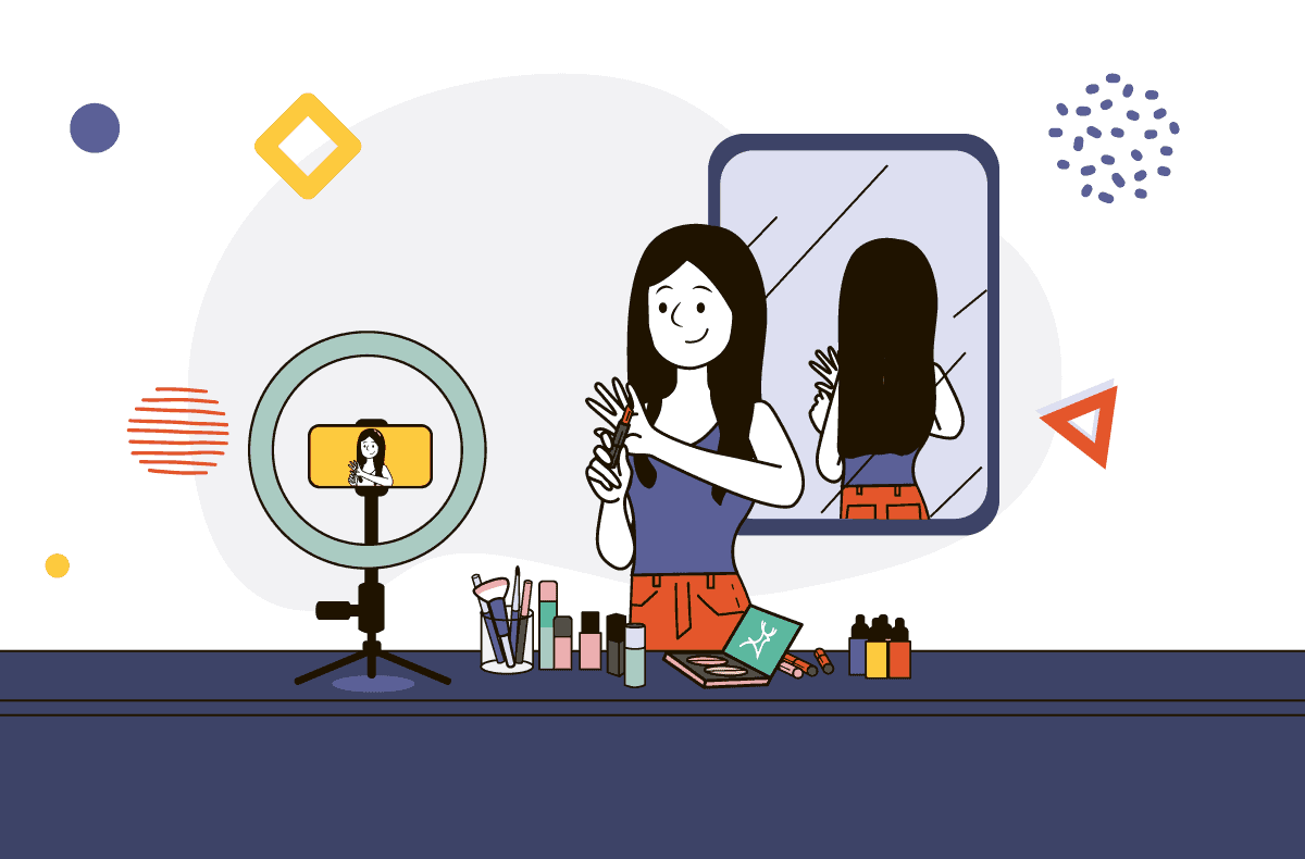 girl showing make up tutorial on social media