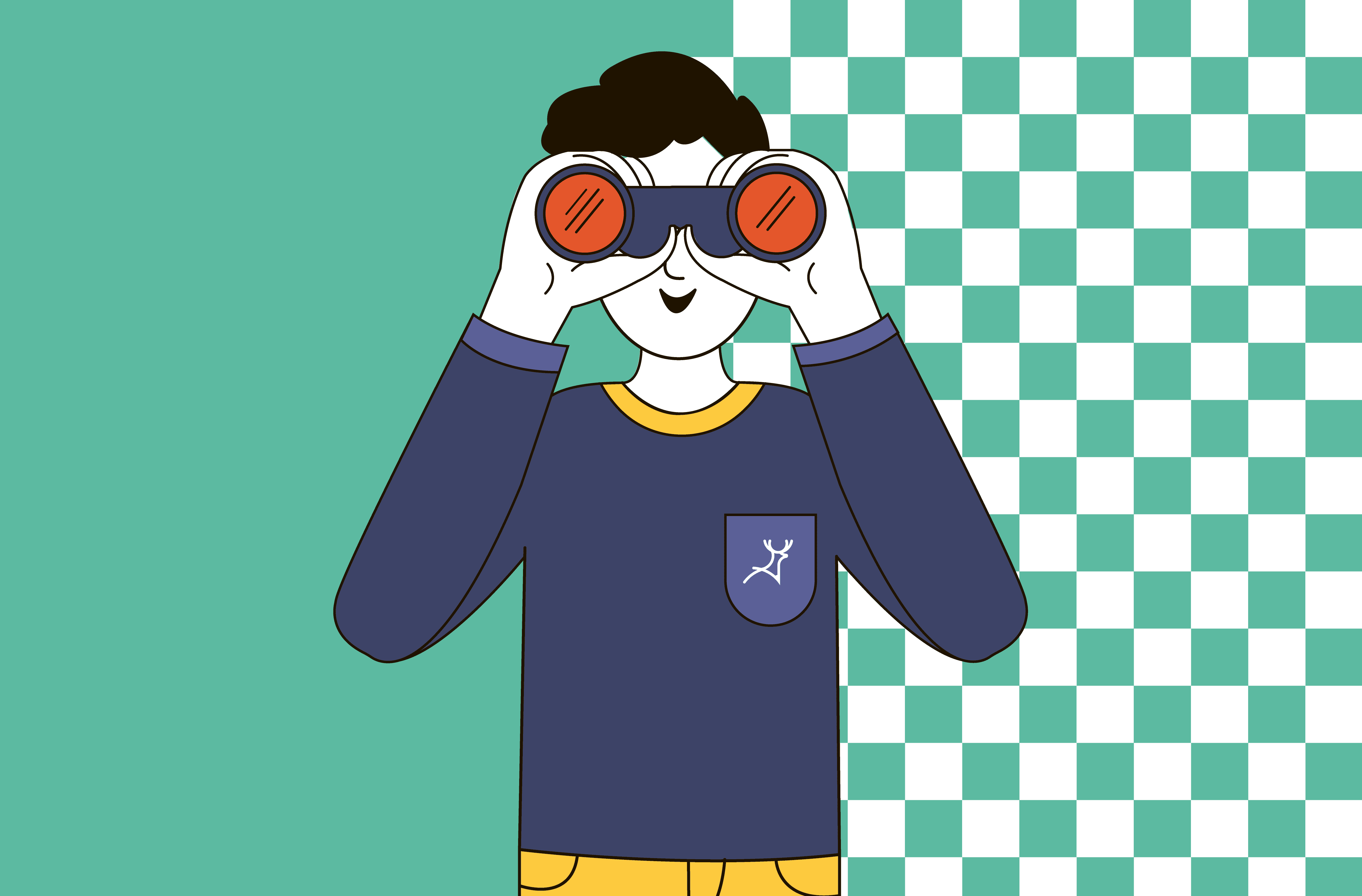 man looking through binoculars looking for something