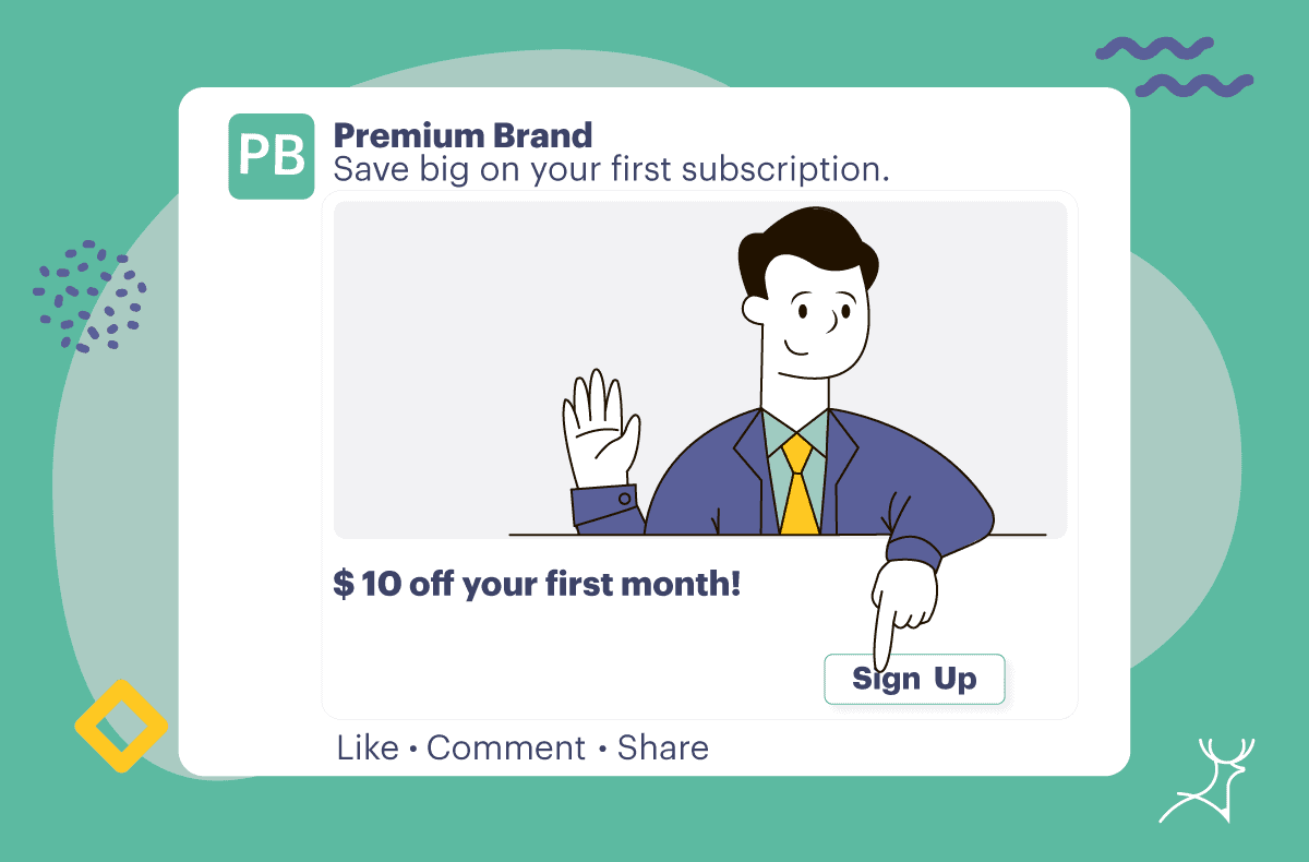 cartoon pointing at call to action button