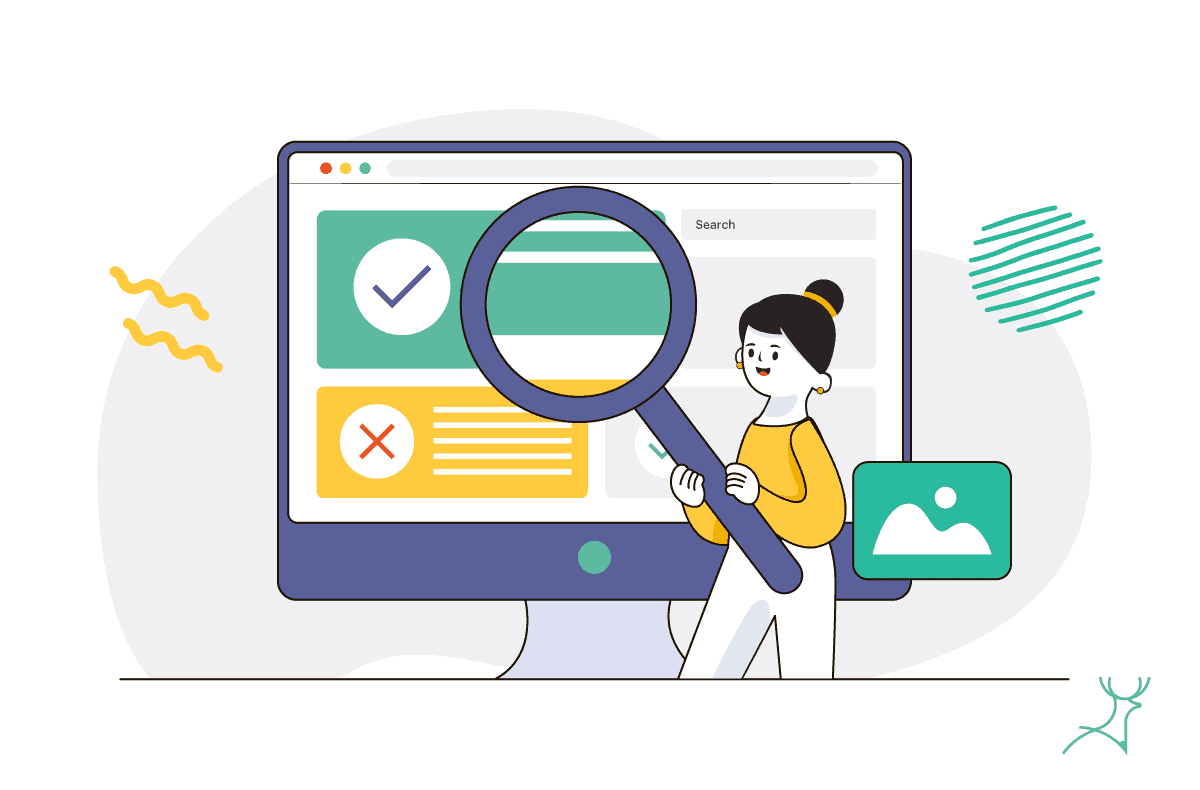 girl inspecting a website with magnifying glass illustration