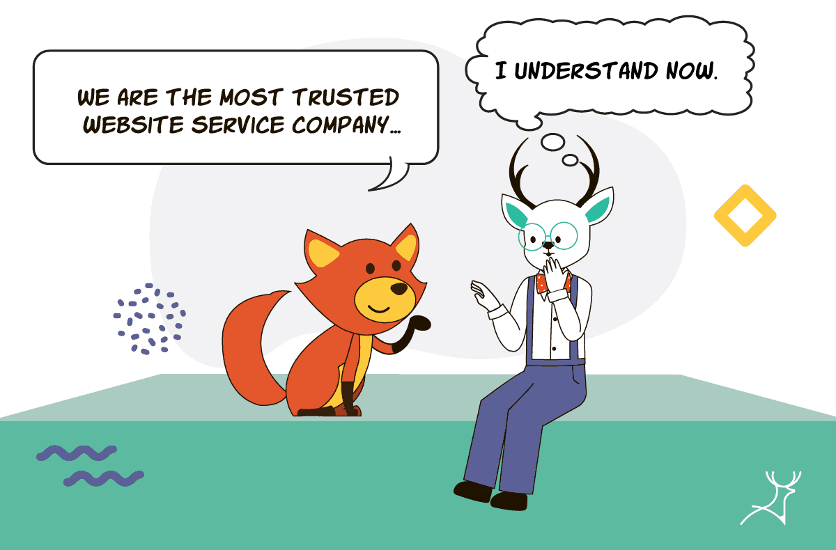 fox talking to deer cartoon about lorem ipsum