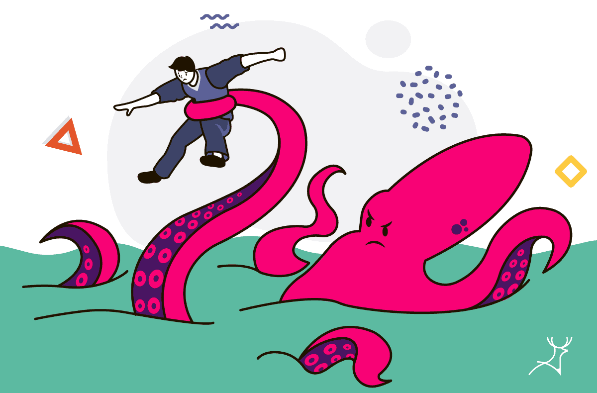 kraken or sea monster capturing a man