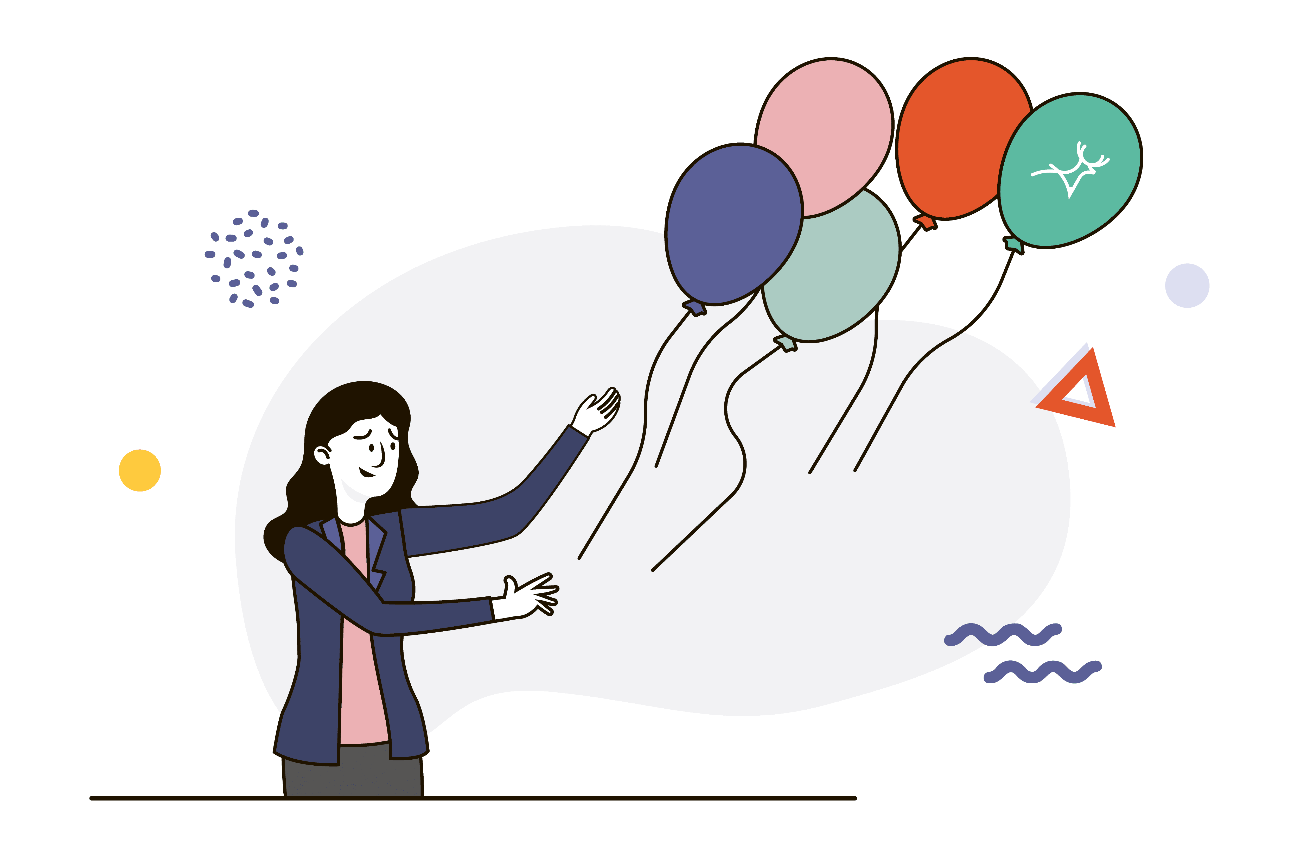 Business owner letting go of balloons flying away