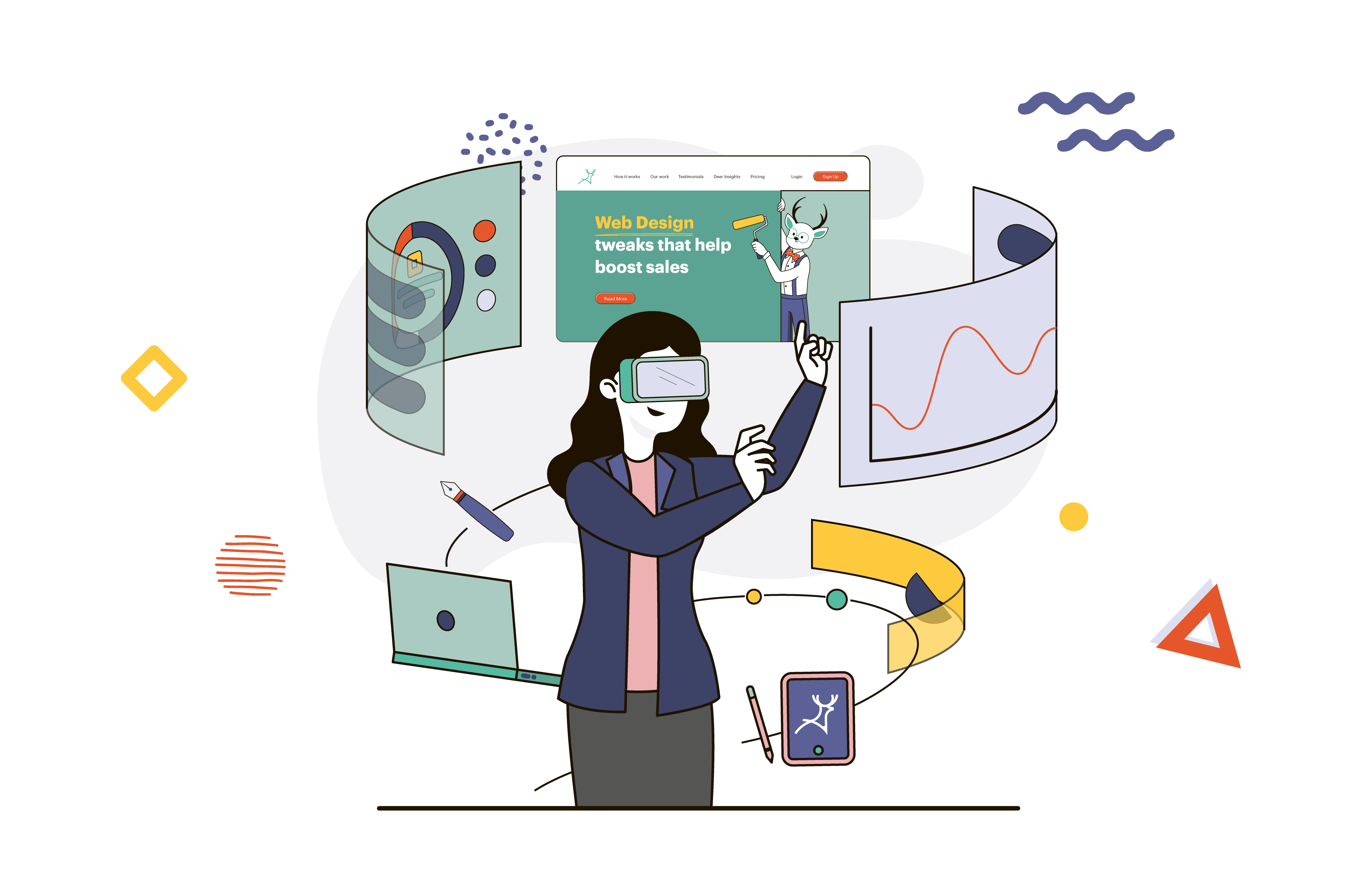 business owner with VR glasses creating design