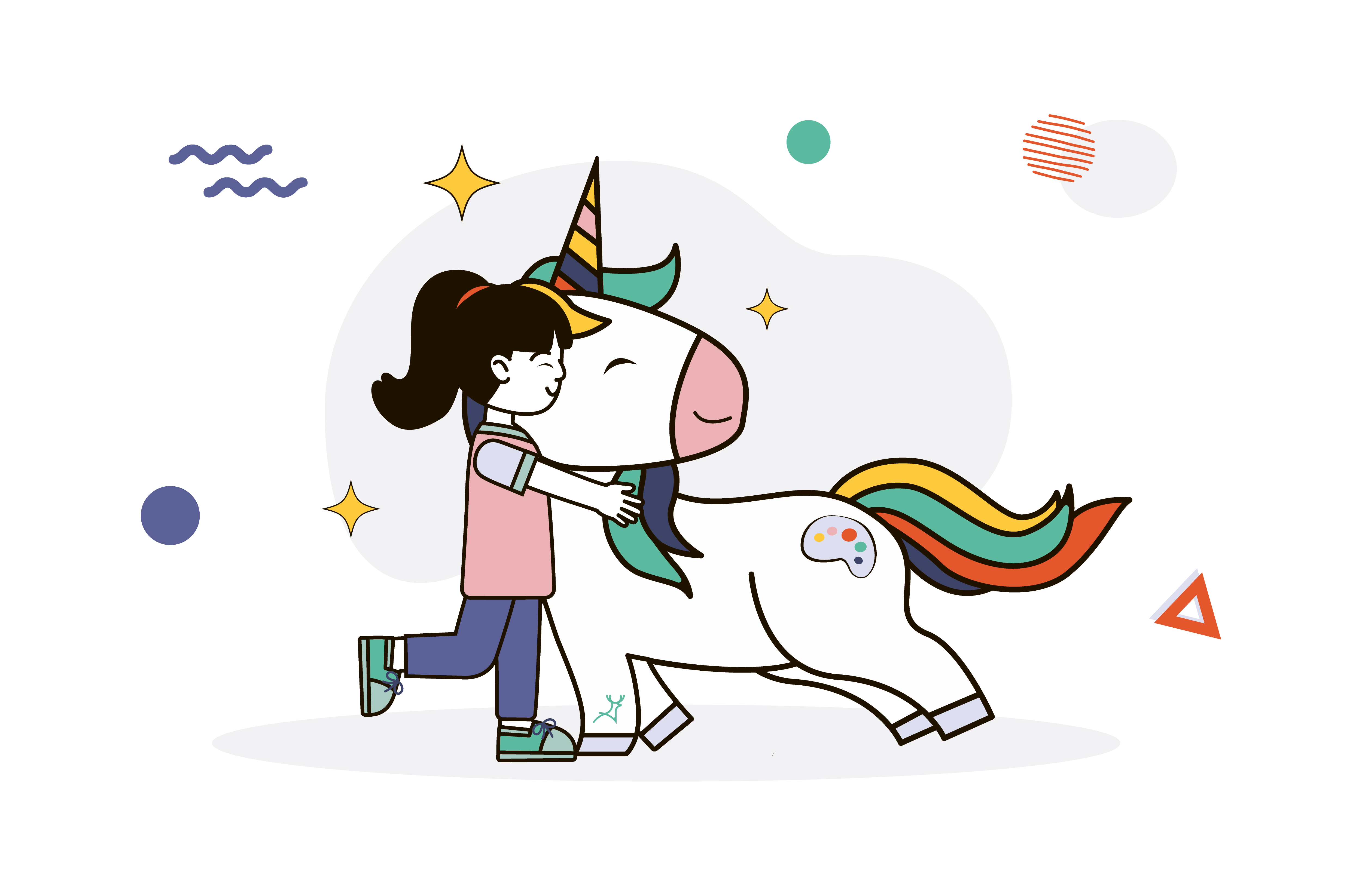 Child hugging Design unicorn myth