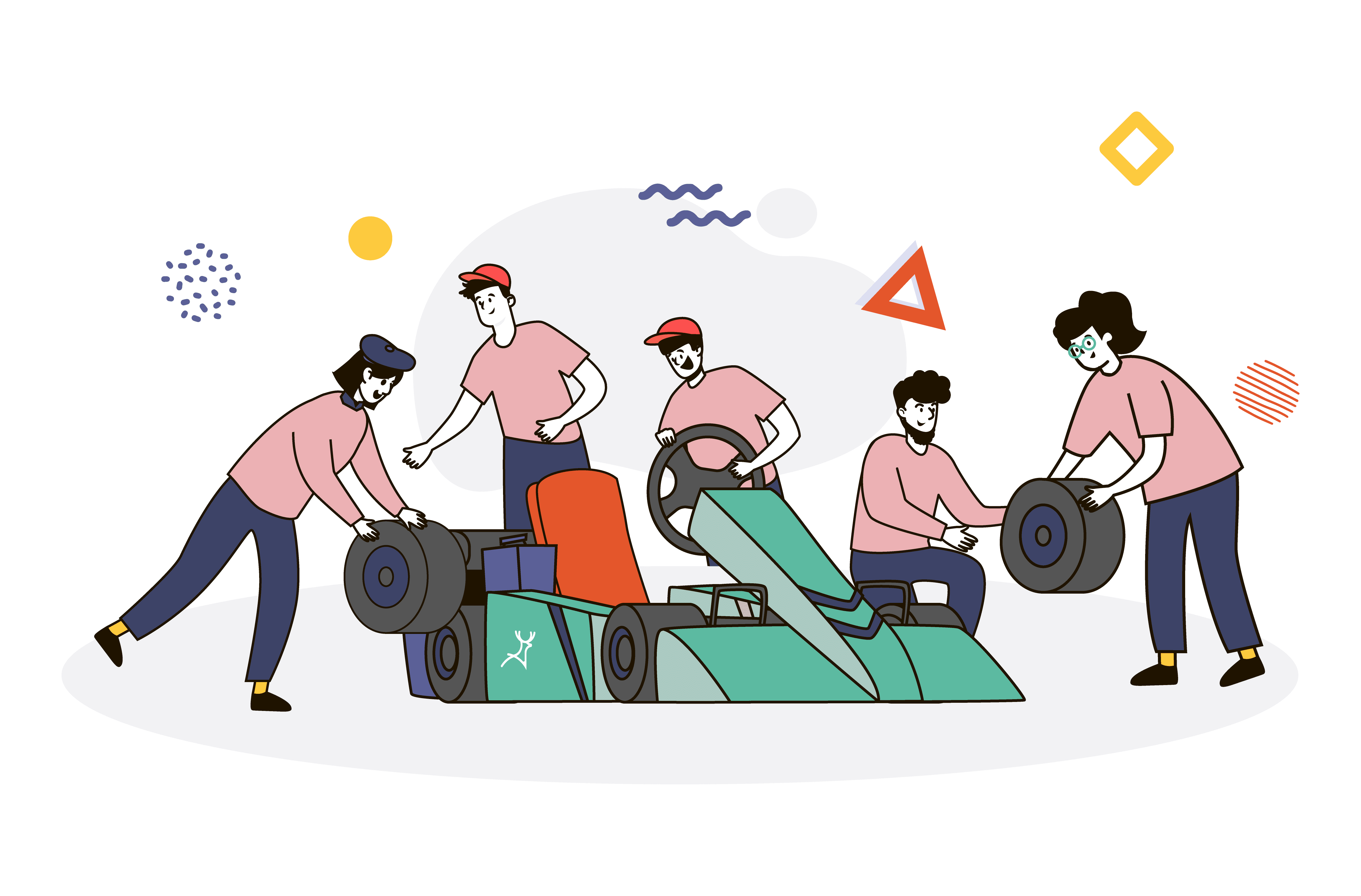 race car pitstop crew design