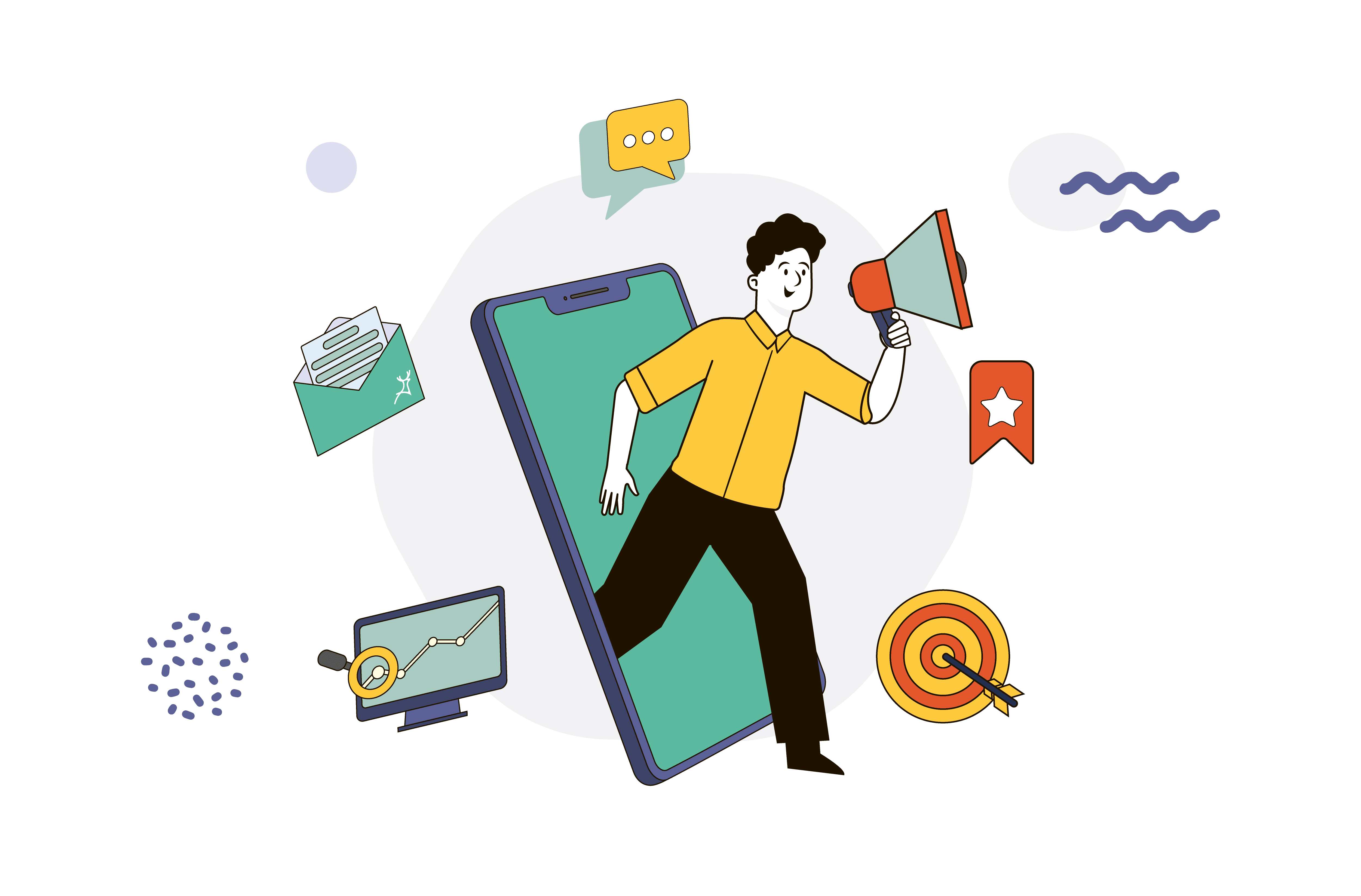 #mktng290 - marketing business owner person marketer coming out of cellphone - ver2