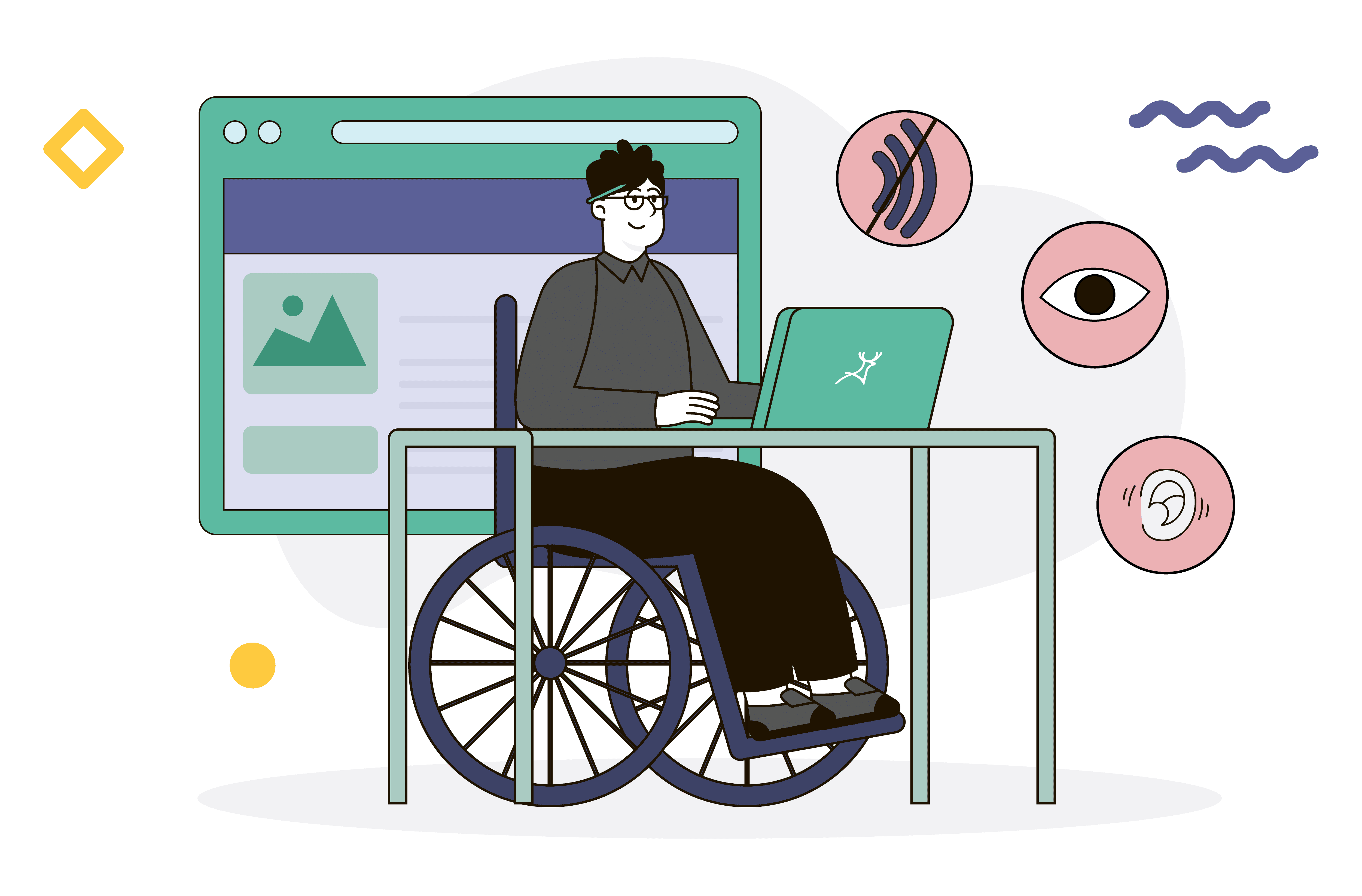 person with disability using a laptop website accessibility