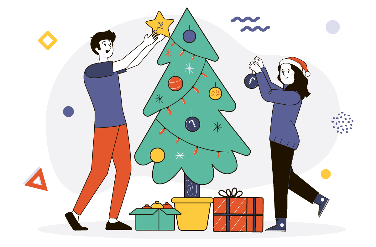 setting up the christmas tree decor