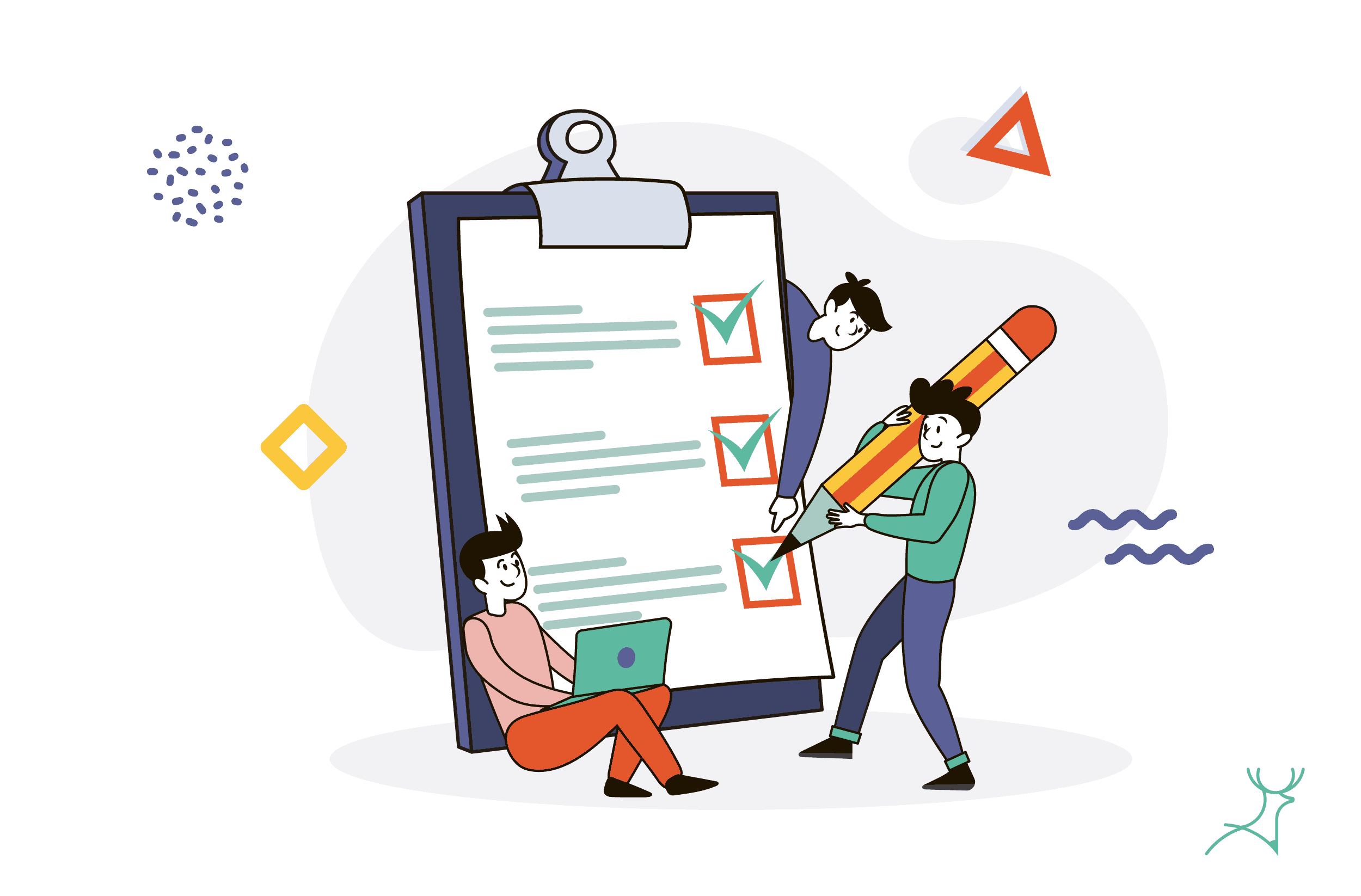 team people using a giant checklist